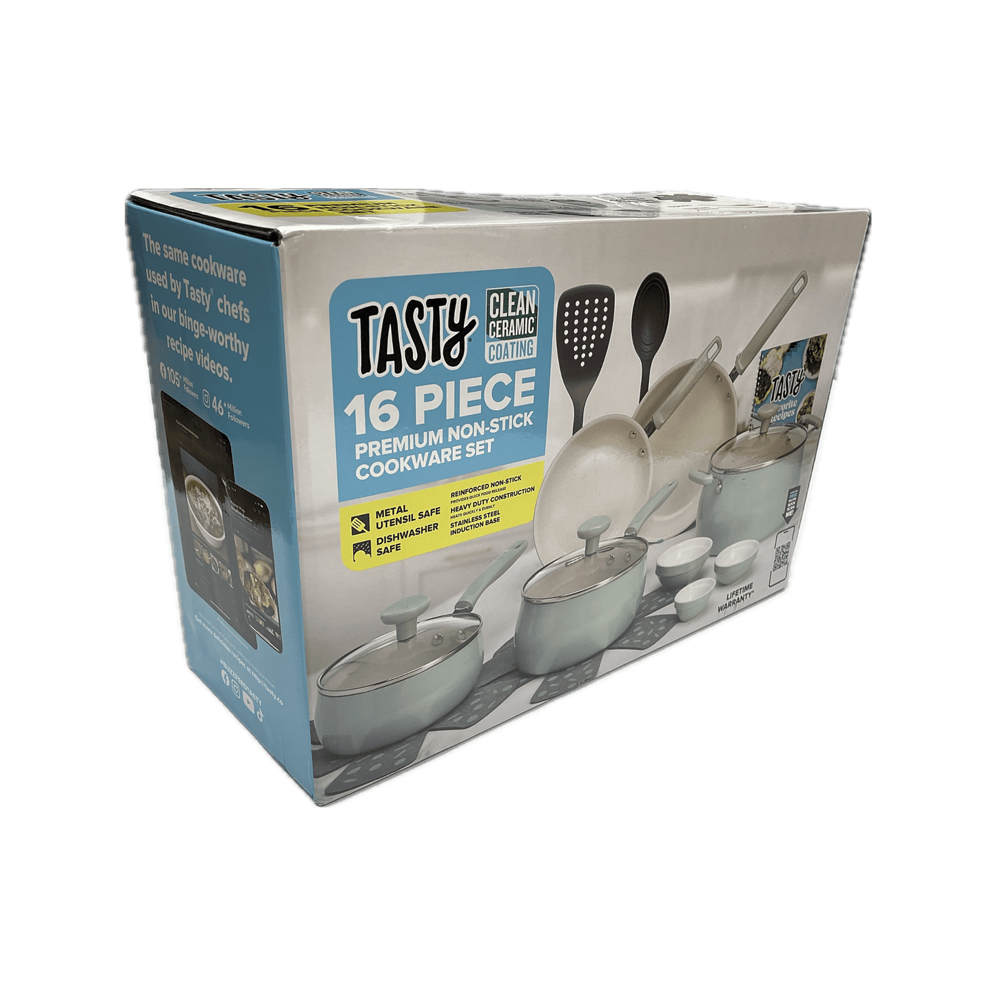 VERIS NICE Clean Ceramic 16 Piece Non-Stick Aluminum Cookware Set, Sage Green