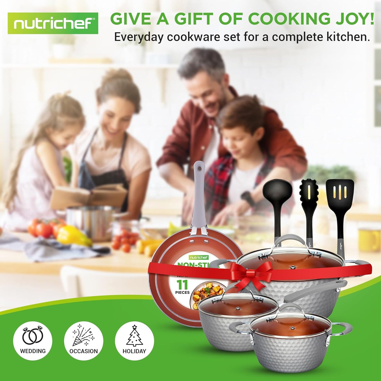 VERI HOT Nonstick Cookware Excilon |Home Kitchen Ware Pots & Pan Set with Saucepan Frying Pans, Cooking Pots, Lids, Utensil PTFE/PFOA/PFOS Free, 11 Pcs, Gray