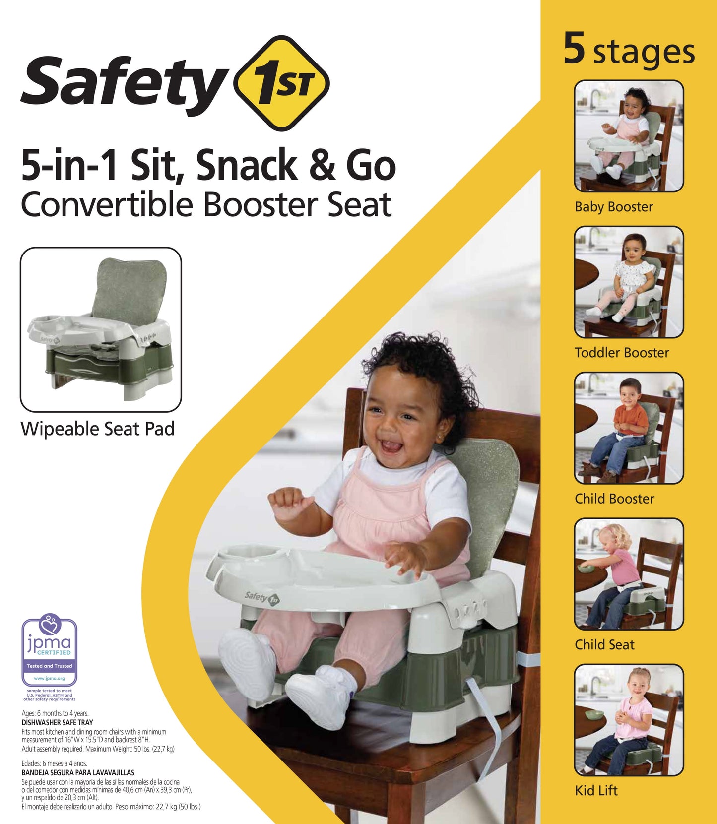 VERI NICE Safety 1ˢᵗ Deluxe Sit, Snack & Go Convertible Booster, Olive, Toddler