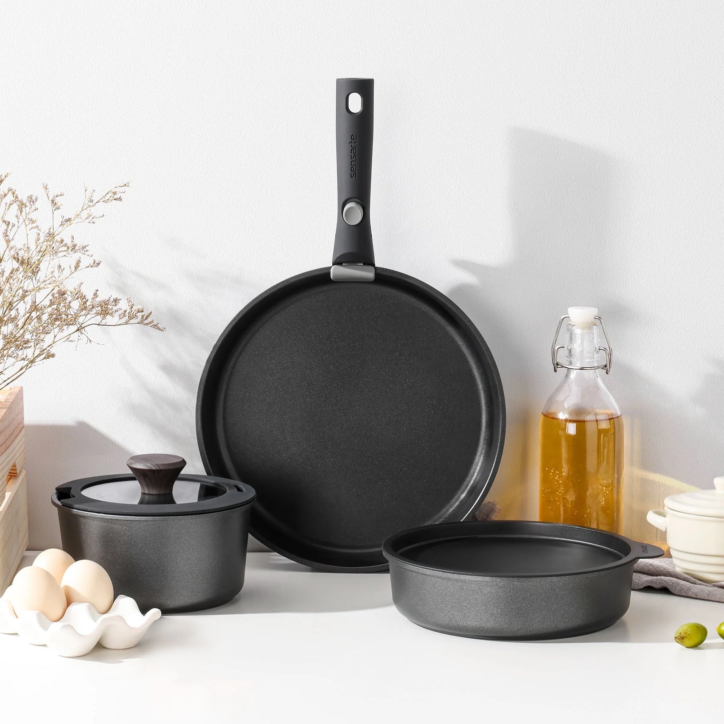 VERI HOT Nonstick Pots and Pans Set with Detachable Handle, 8Pcs Cookware Sets with Removable Handle (Black)