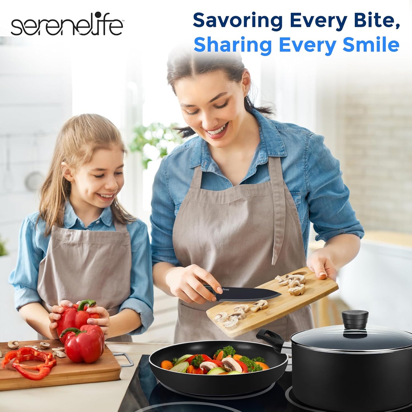 VERI HOT Kitchenware Pots & Pans Basic Kitchen Cookware, Black Non-Stick Coating Inside, Heat Resistant Lacquer (20-Piece Set), One Size