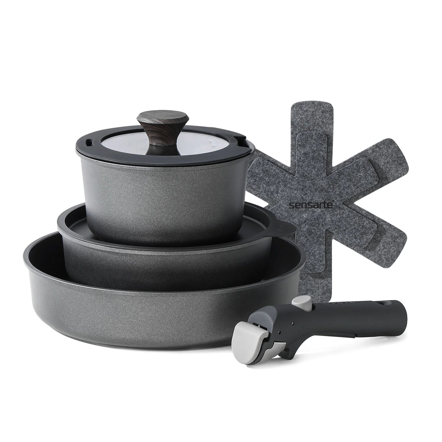 VERI HOT Nonstick Pots and Pans Set with Detachable Handle, 8Pcs Cookware Sets with Removable Handle (Black)