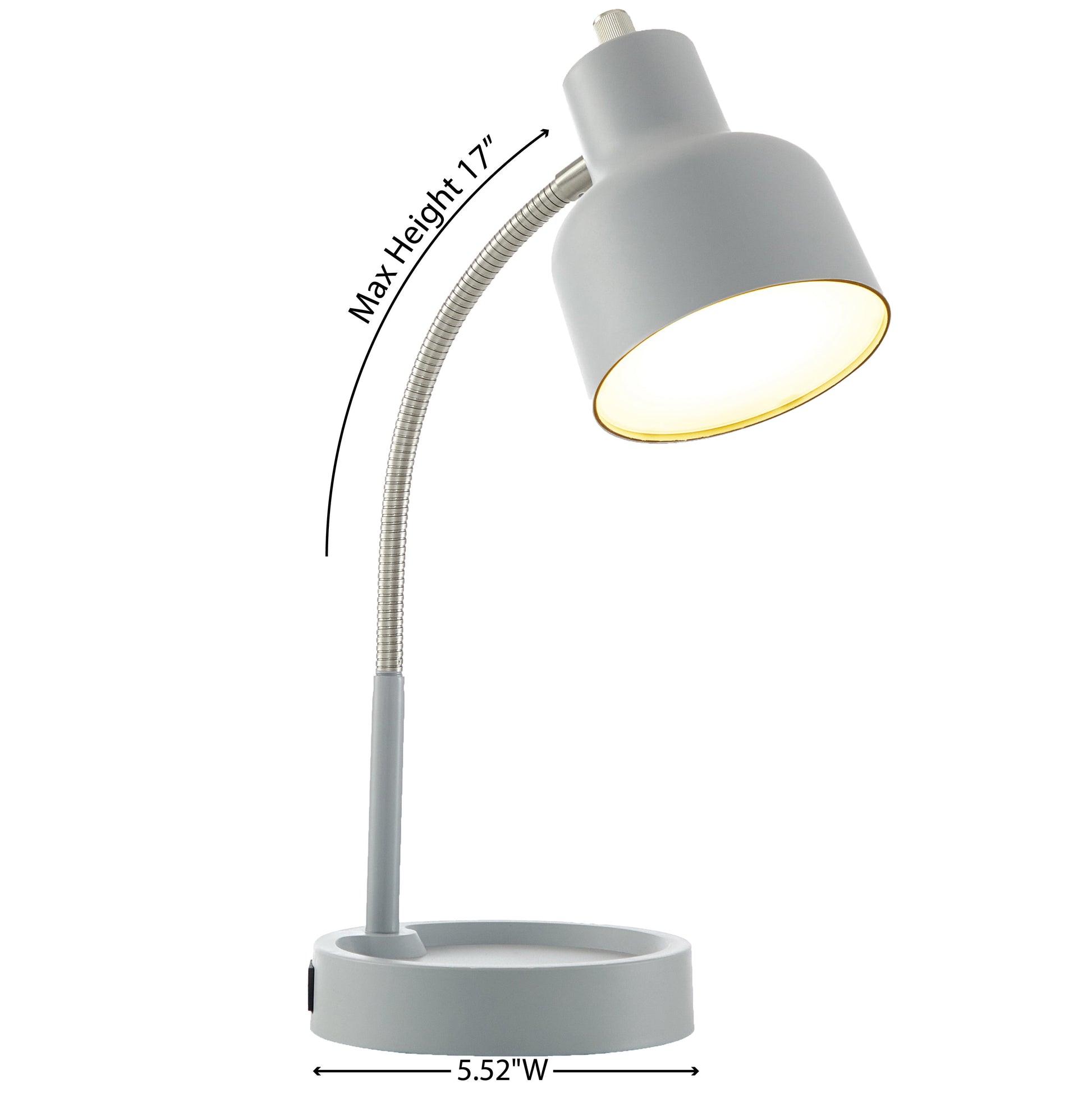 VERI BRITE LED Desk Lamp with Catch-All Base & AC Outlet, Matte Gray