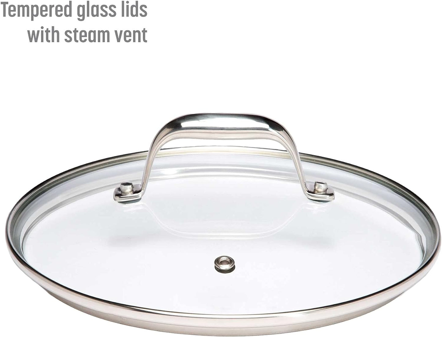 VERIS NICECeramic Nonstick Pots and Pans Set, Titanium-Reinforced Premium Nonstick Coating, Dishwasher Safe Pots and Pans, Tempered Glass Steam Vented Lids, Stainless Steel Handles, 12-Piece, Mulitcolor