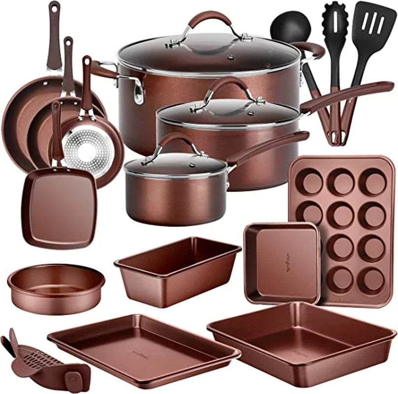 VERI HOT 20Pcs Aluminum Non-Stick Kitchenware Pots & Pans Basic Kitchen Cookware