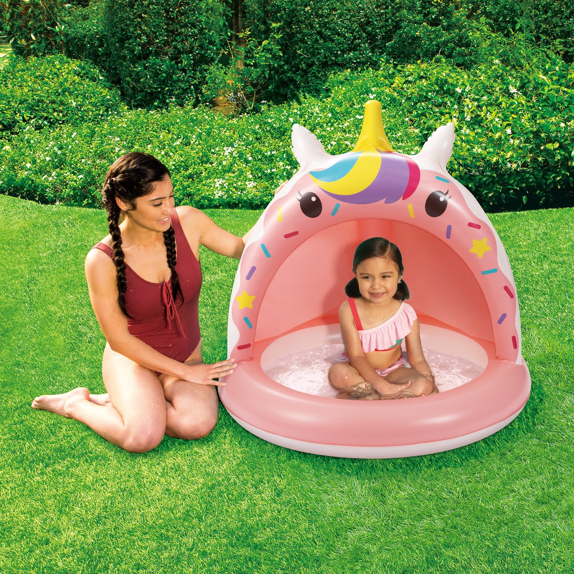 VERI COOL Inflatable Unicorn Shade Pool, Round, Pink, Ages 1-3, Unisex