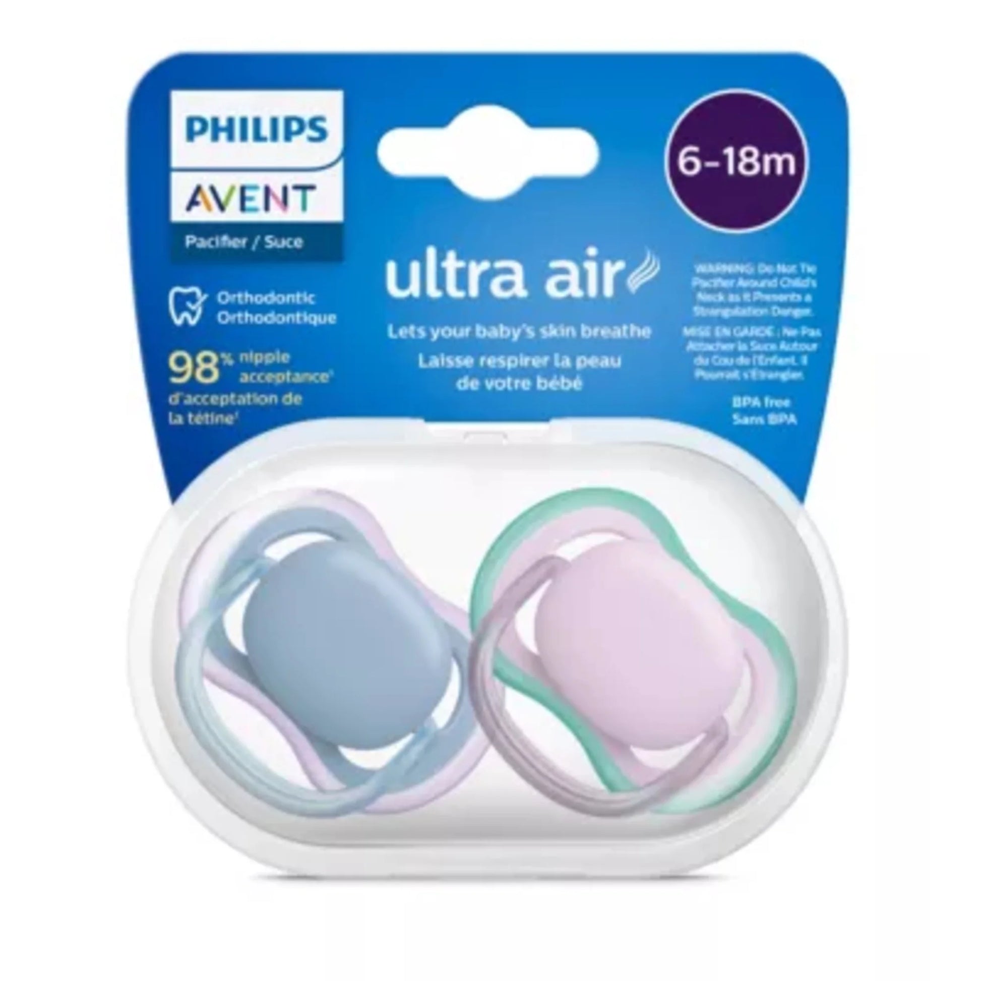  VERI CUTE Ultra Air Pacifier 6-18M, Blue Hush / Lush Lilac, 2 Pack, SCF085/34