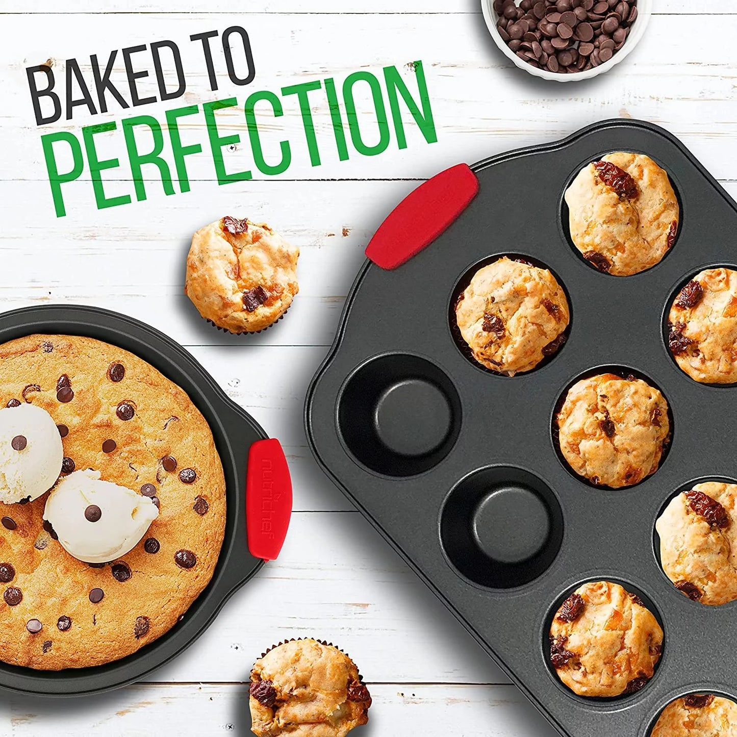 VERIS.  NCE  21-Piece Nonstick Cookware Set - PTFE/PFOA/PFOS Free Heat Resistant Lacquer Kitchen Ware Pots Pan W/ Cool-Touch Handles, Saucepan, Fry Pans, Lid, Bakeware, for Gas Electric Ceramic Cooktops