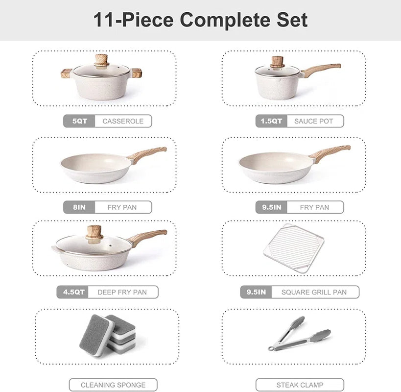 VERI HOT Nonstick 11 Piece Aluminum Cookware Set