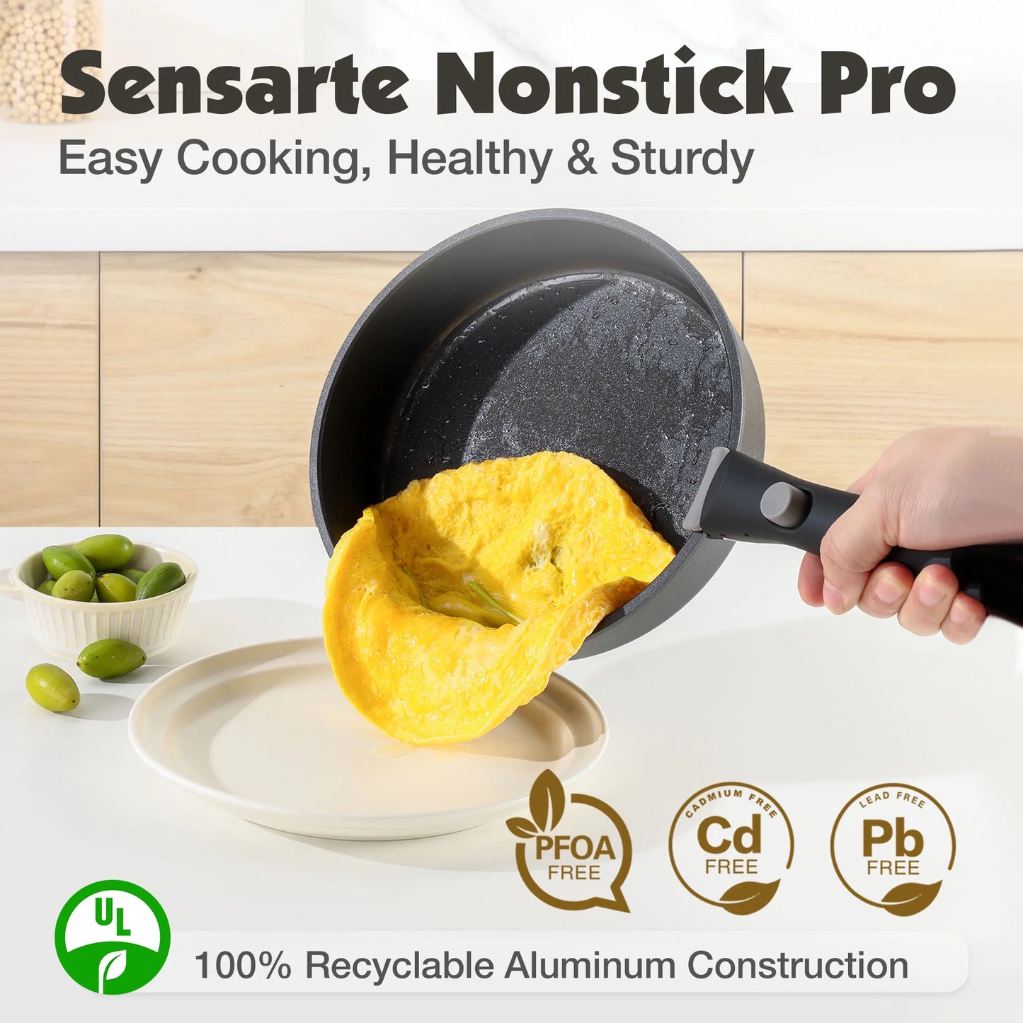 VERI HOT Nonstick Pots and Pans Set with Detachable Handle, 8Pcs Cookware Sets with Removable Handle (Black)