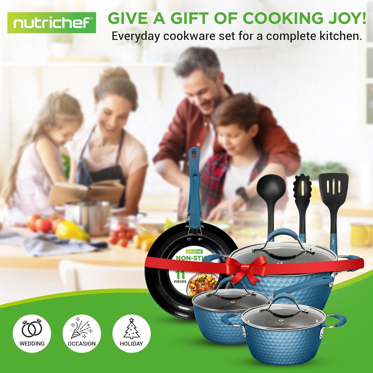 VERI HOT 11 Pc Pots and Pans Set Non Stick Cookware with Ceramic Coating, Ergonomic Handles, Induction Ready, Includes Saucepan, Dutch Oven, Large & Small Fry Pans, Royal Blue