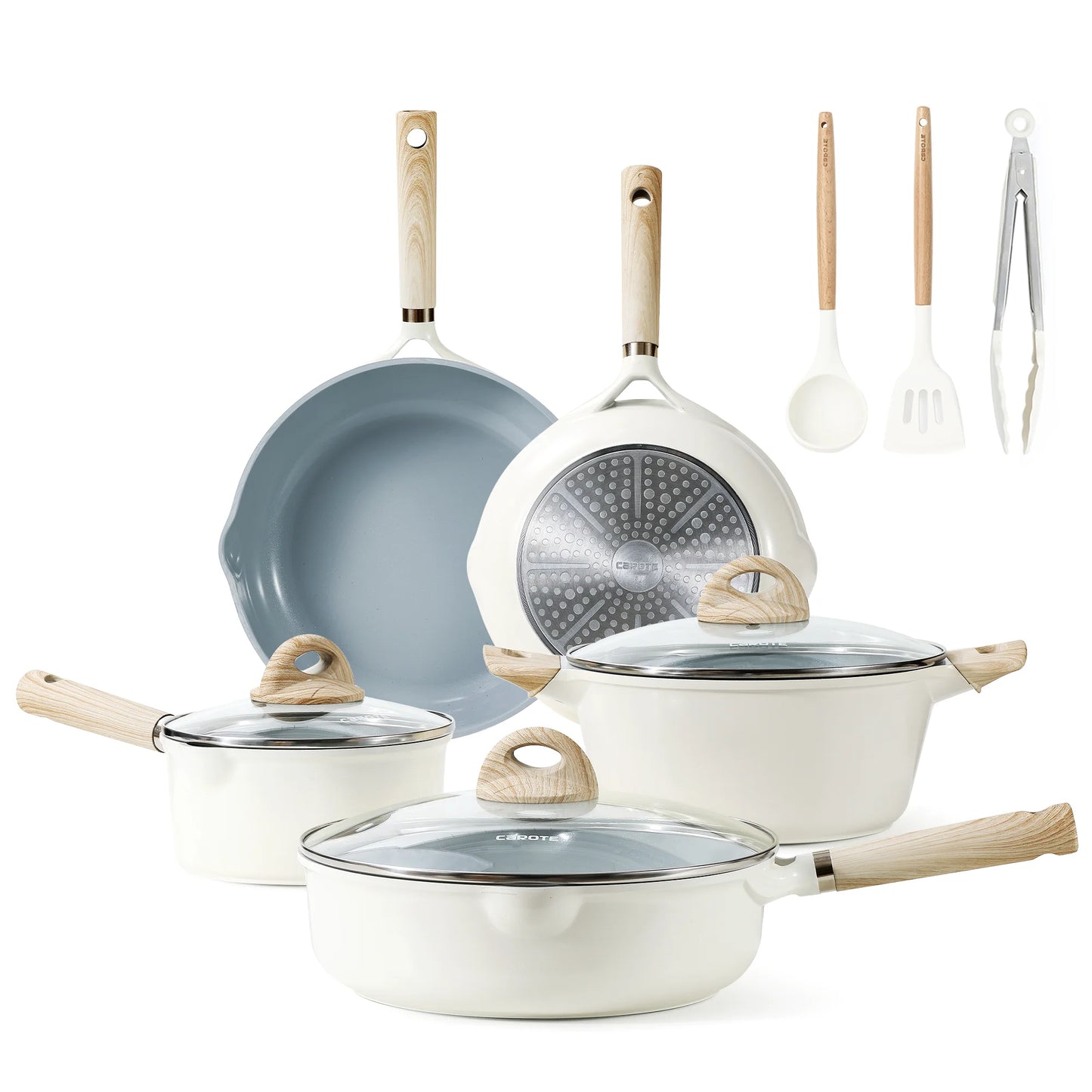 VERIS NICE 11Pcs Ceramic Cookware Set, Pots and Pans Set Non Stick, Kitchen Cookware Sets, Kitchen Induction Pots and Pans Cooking Sets, Cream White
