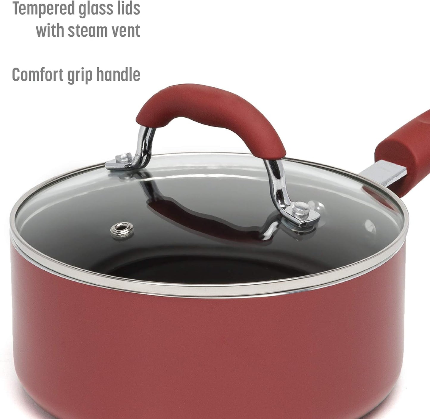 VERIS NICE Premium Nonstick Pots and Pans Set, Diamond Reinforced Non-Stick Coating, Made without PFOA, Dishwasher Safe, 12-Piece, Red