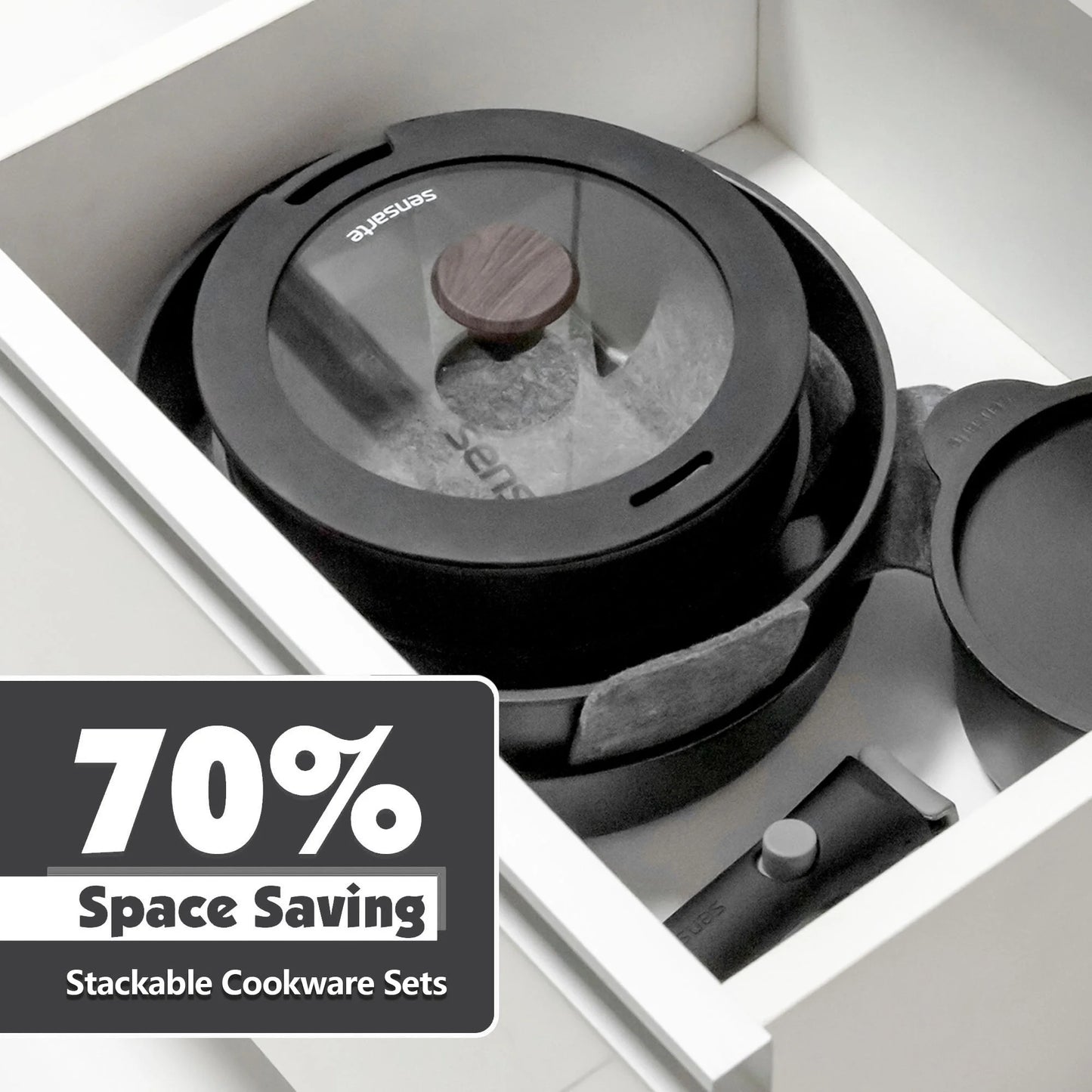 VERI HOT Nonstick Pots and Pans Set with Detachable Handle, 8Pcs Cookware Sets with Removable Handle (Black)