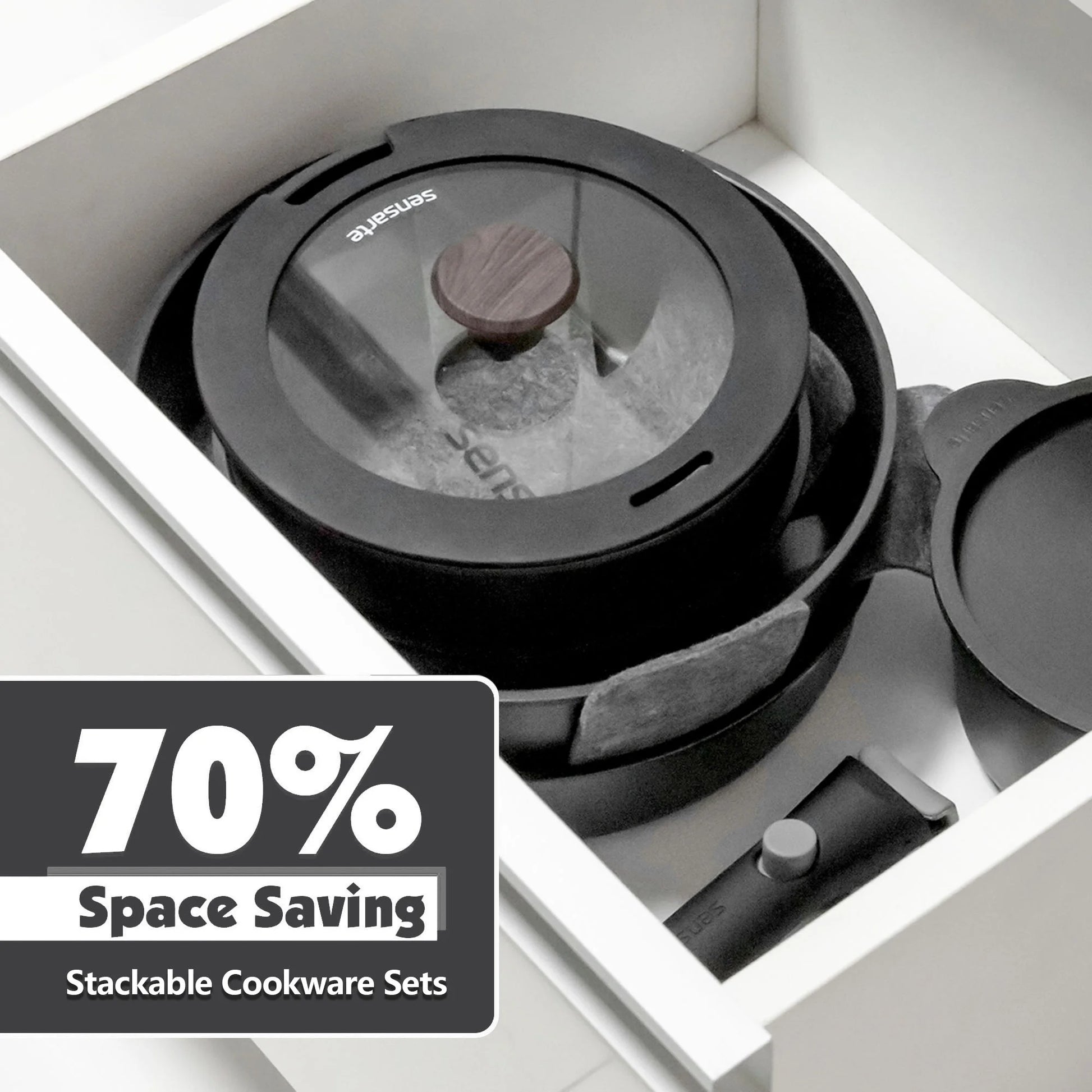 VERI HOT Nonstick Pots and Pans Set with Detachable Handle, 8Pcs Cookware Sets with Removable Handle (Black)