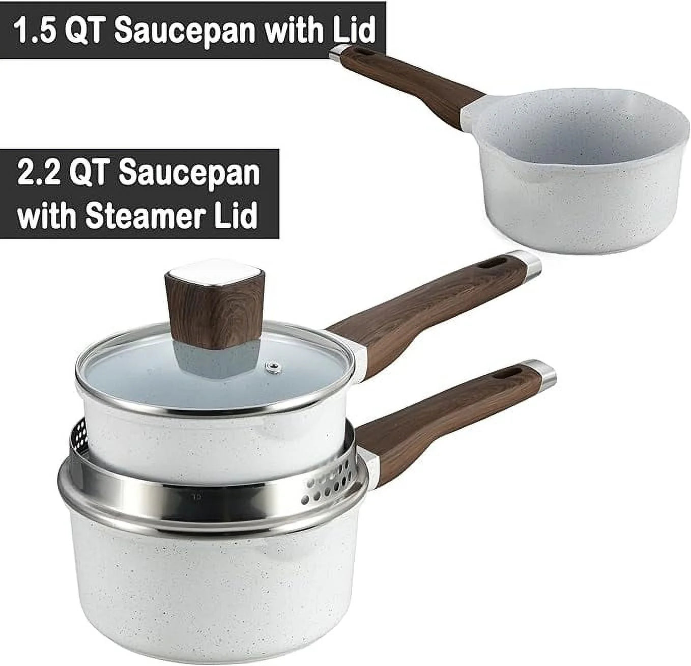 VERI HOT 10Pcs Pots and Pans Set, Nonstick White Granite, Cookware Sets Suitable for Gas, Electric, Induction, Kitchen Cooking Set W/Frying Pans, Saucepans, Casserole, Silicone Tools, Dishwasher Safe, White
