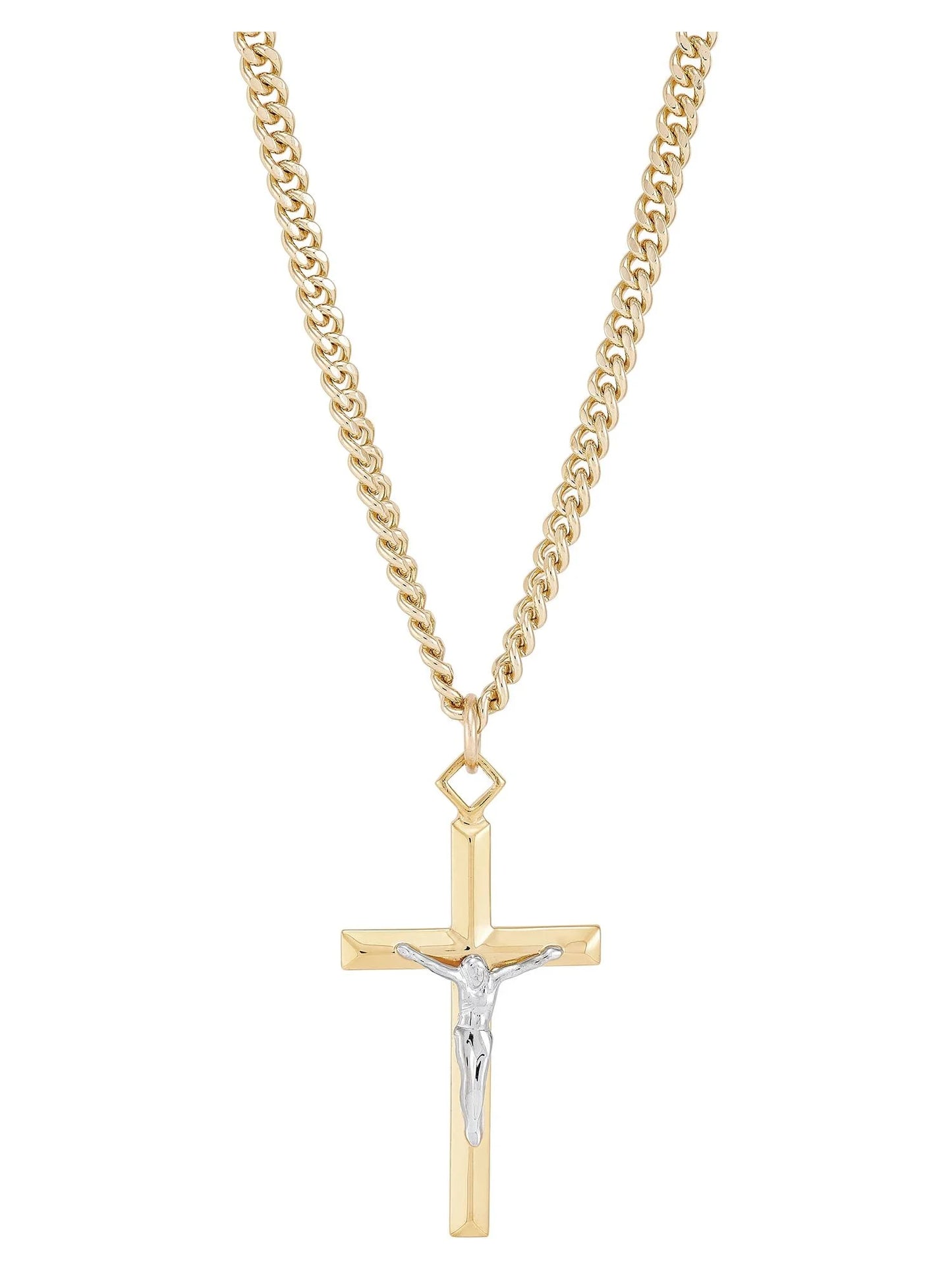 VERI HOLY. Stainless Steel Gold-Filled and Rhodium Crucifix Pendant, 24" Necklace