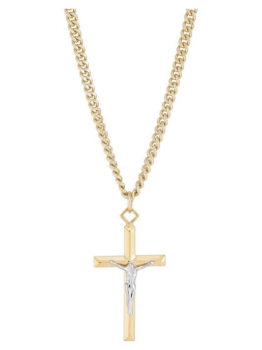 VERI HOLY. Stainless Steel Gold-Filled and Rhodium Crucifix Pendant, 24" Necklace