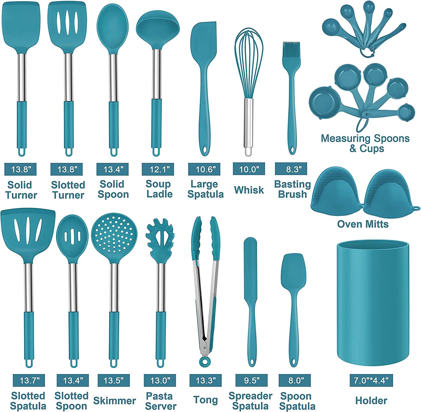 VERI TASTY. 27 Pieces Silicone Cooking Utensils Set with Holder, Kitchen Utensil Sets for Nonstick Cookware, Dark Navy Blue Kitchen Tools Spatula with Stainless Steel Handle, Heat Resistant