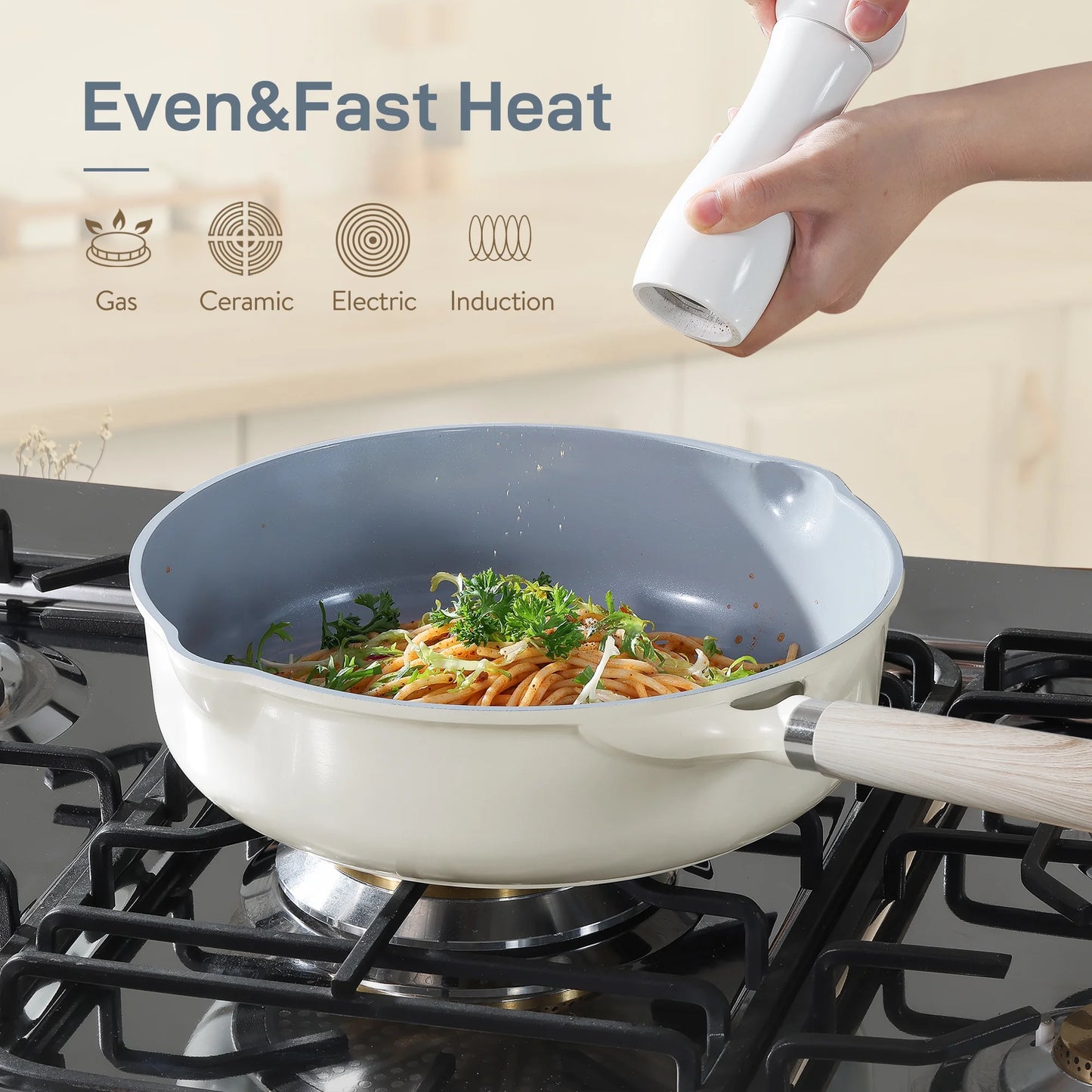 VERIS NICE 11Pcs Ceramic Cookware Set, Pots and Pans Set Non Stick, Kitchen Cookware Sets, Kitchen Induction Pots and Pans Cooking Sets, Cream White