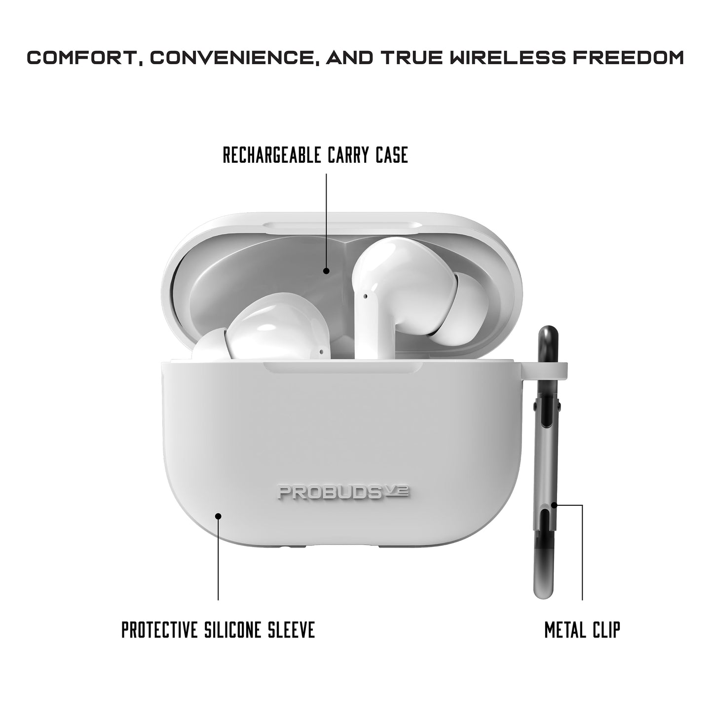 VERI CLEAR V2 – True Wireless Bluetooth Earbuds with Charging Case, Auto Pairing & Built-In Mic