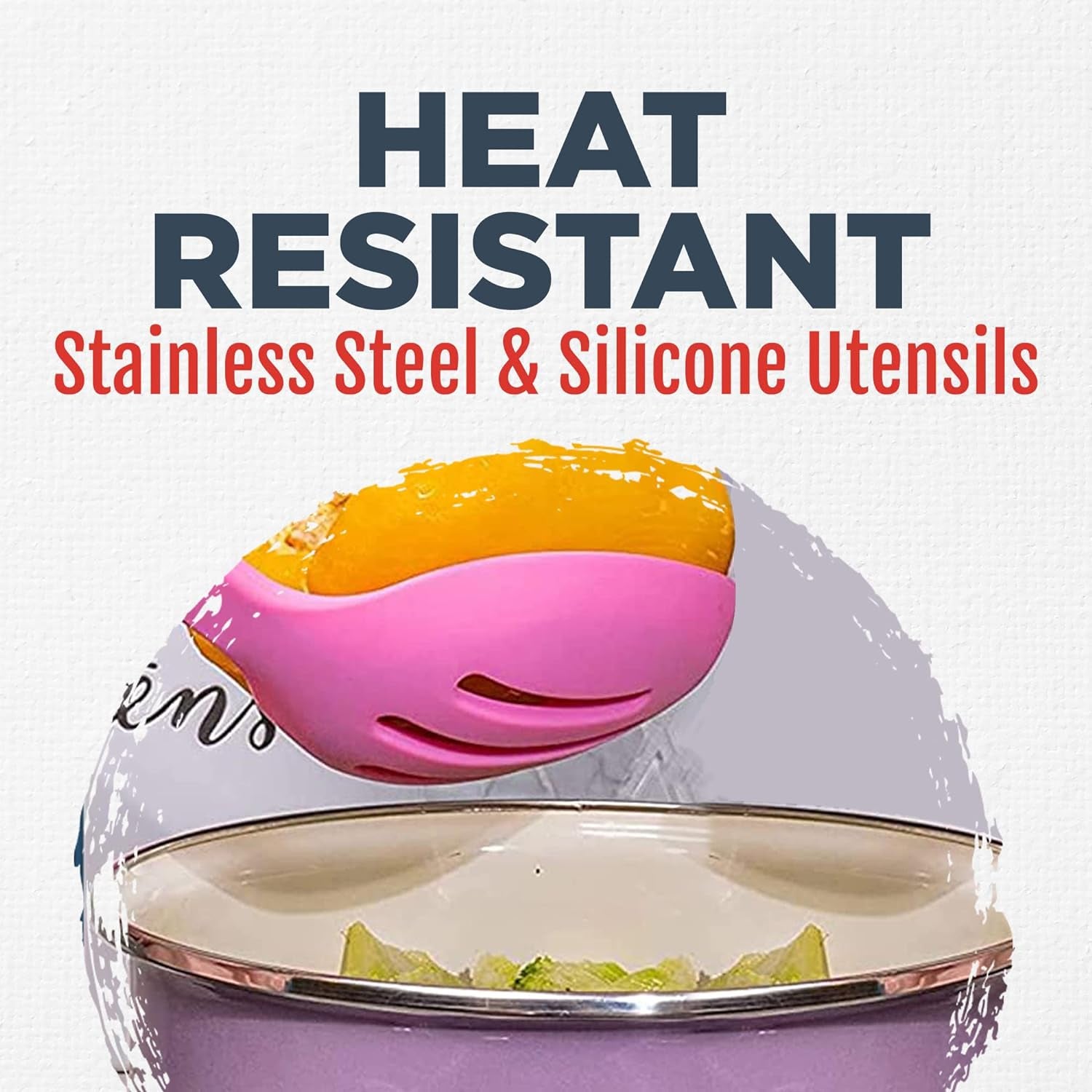 VERIS TASTI. 6-Piece Stainless Steel & Silicone Kitchen Utensils Set, Silicone Cooking Utensils, Heat Resistant Kitchen Cooking Utensils Set, Pink