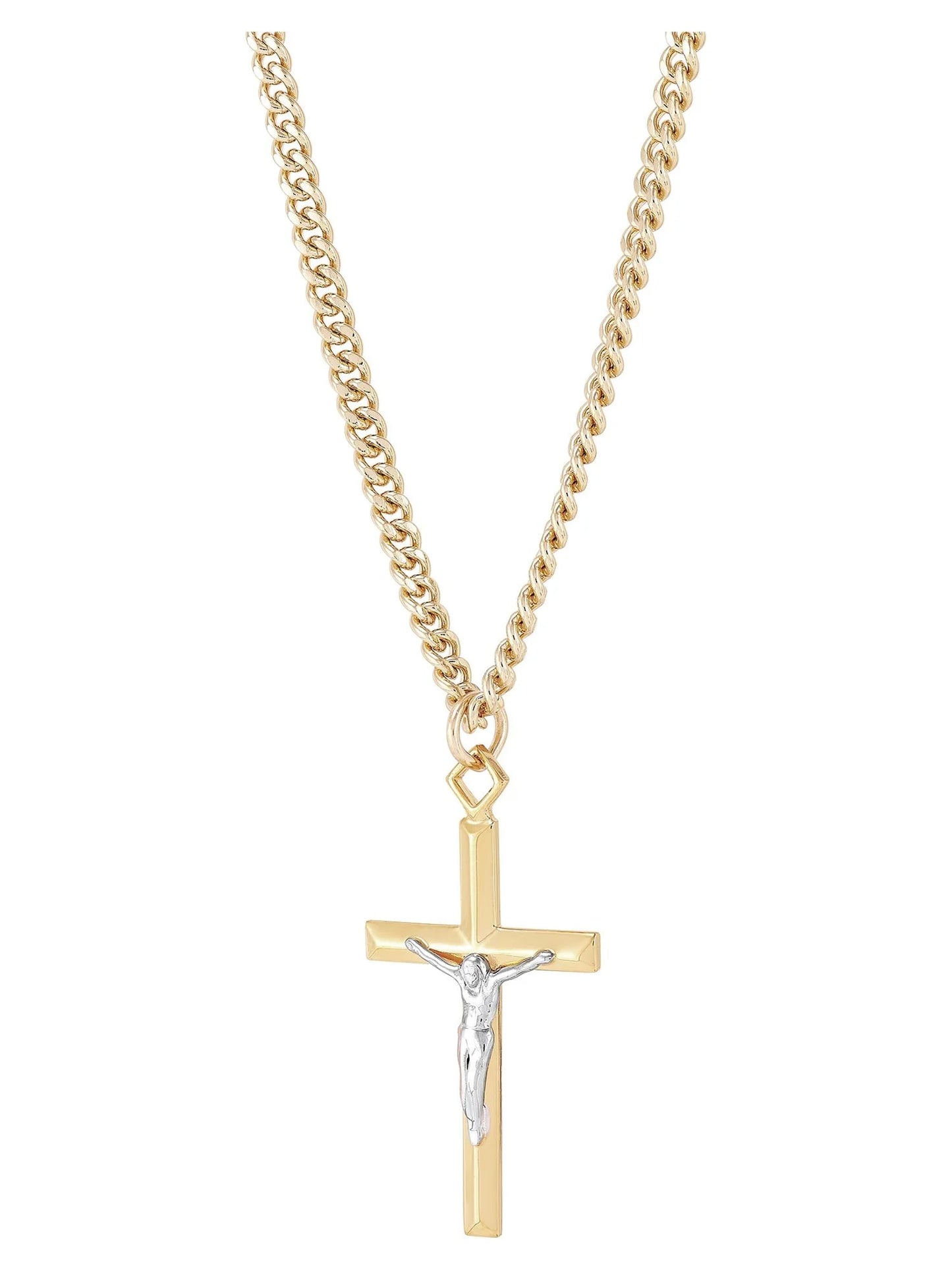 VERI HOLY. Stainless Steel Gold-Filled and Rhodium Crucifix Pendant, 24" Necklace
