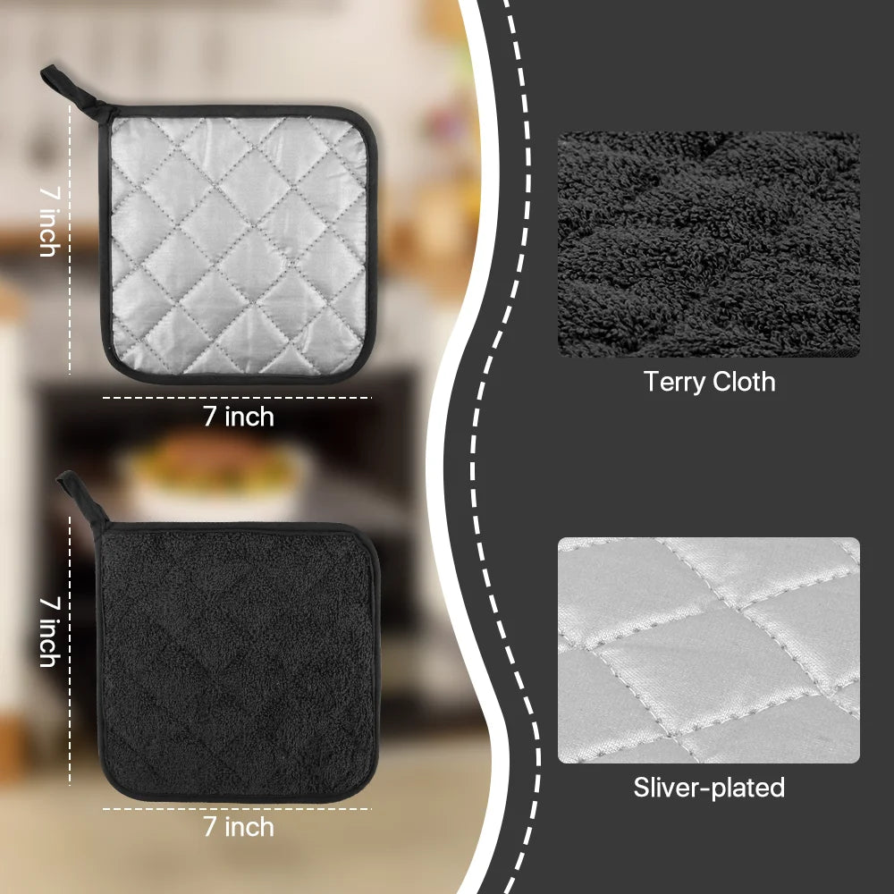 VERI HOT Kitchen Pot Holders Sets Heat Resistant Pot Holder Cotton Oven Hot Pads for Cooking Baking Set of 3 7X7" Black