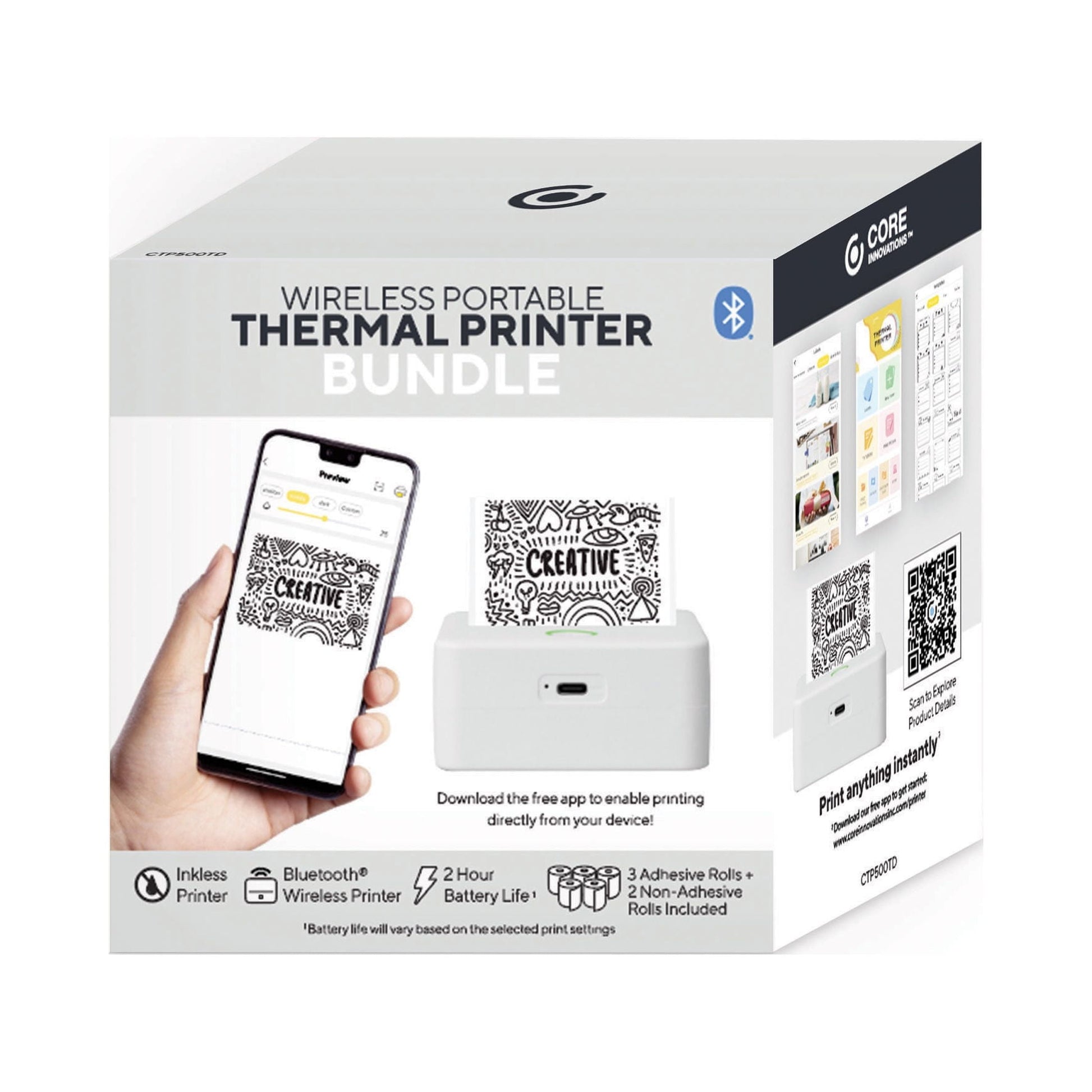 VERY COOL CTP500 Wireless Mini Portable Thermal Printer & Label Maker + Paper, Android & Ios (Gray)