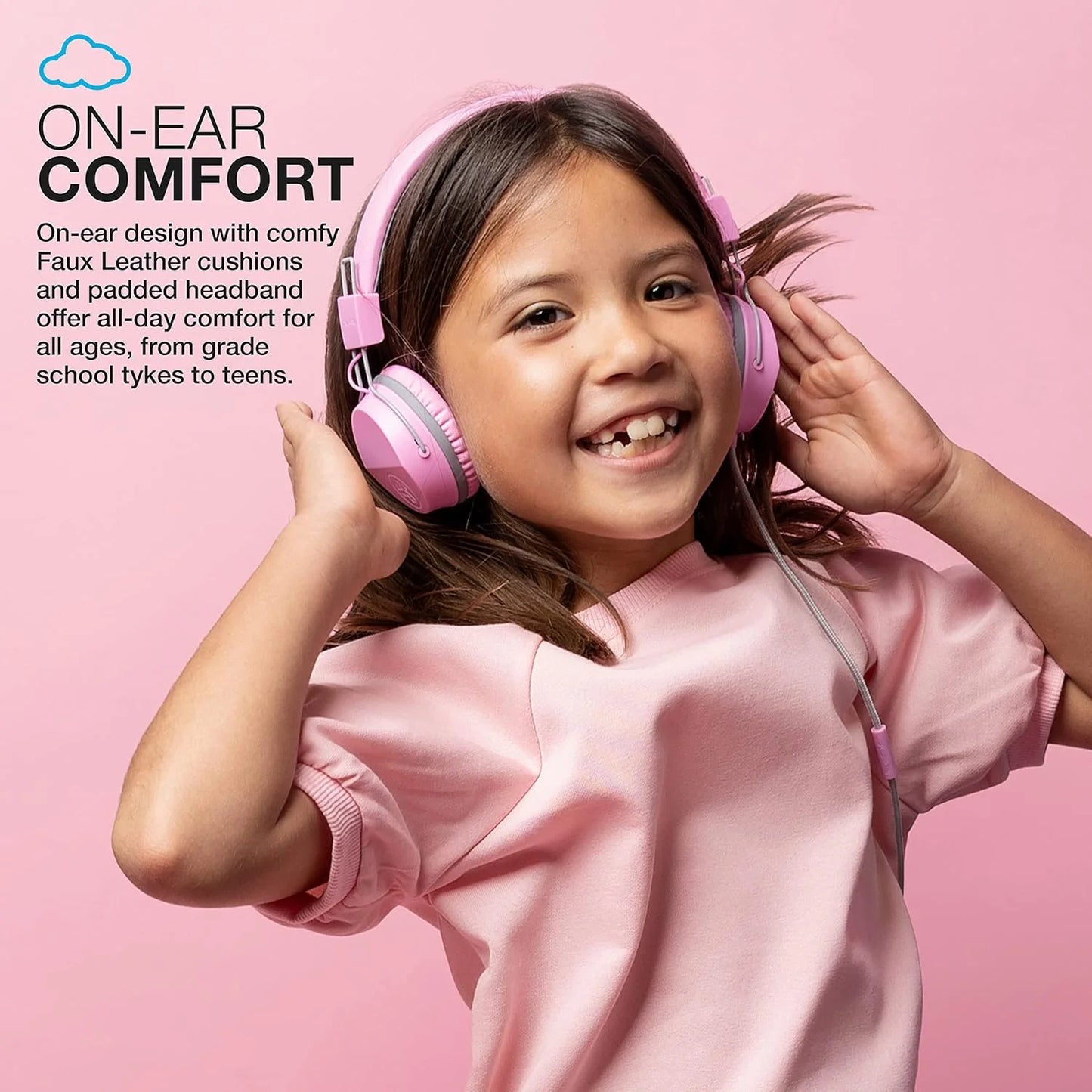 VERI CLEAR Audio Jbuddies Studio On-Ear Kids Headphones with Microphone Pink