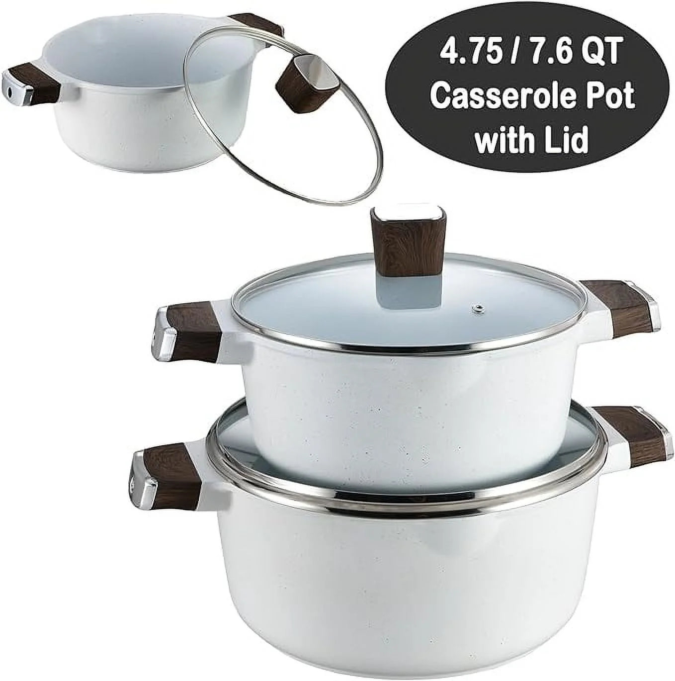 VERI HOT 10Pcs Pots and Pans Set, Nonstick White Granite, Cookware Sets Suitable for Gas, Electric, Induction, Kitchen Cooking Set W/Frying Pans, Saucepans, Casserole, Silicone Tools, Dishwasher Safe, White