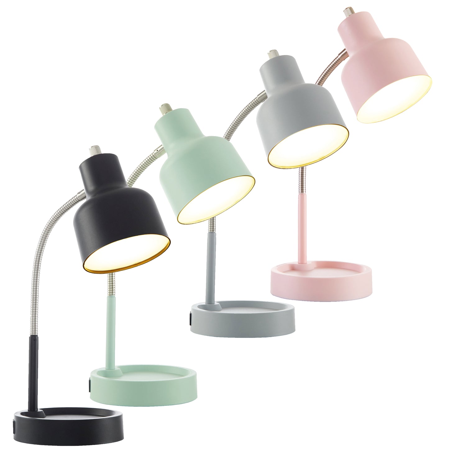 VERI BRITE LED Desk Lamp with Catch-All Base & AC Outlet, Matte Gray