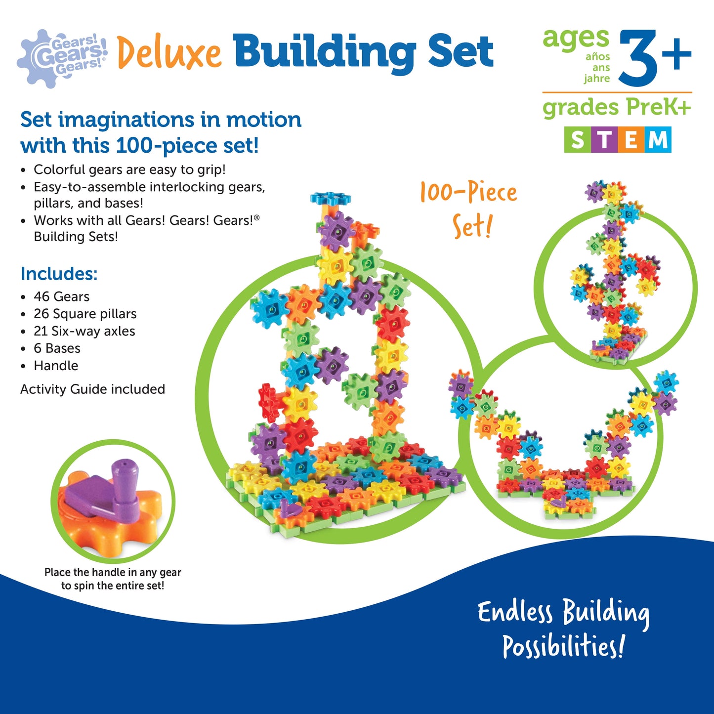 VERI COOL Gears! Gears! Gears! 100-Piece Deluxe Building Set, Boys and Girls Ages 3+, STEM, Building Toy for Kids