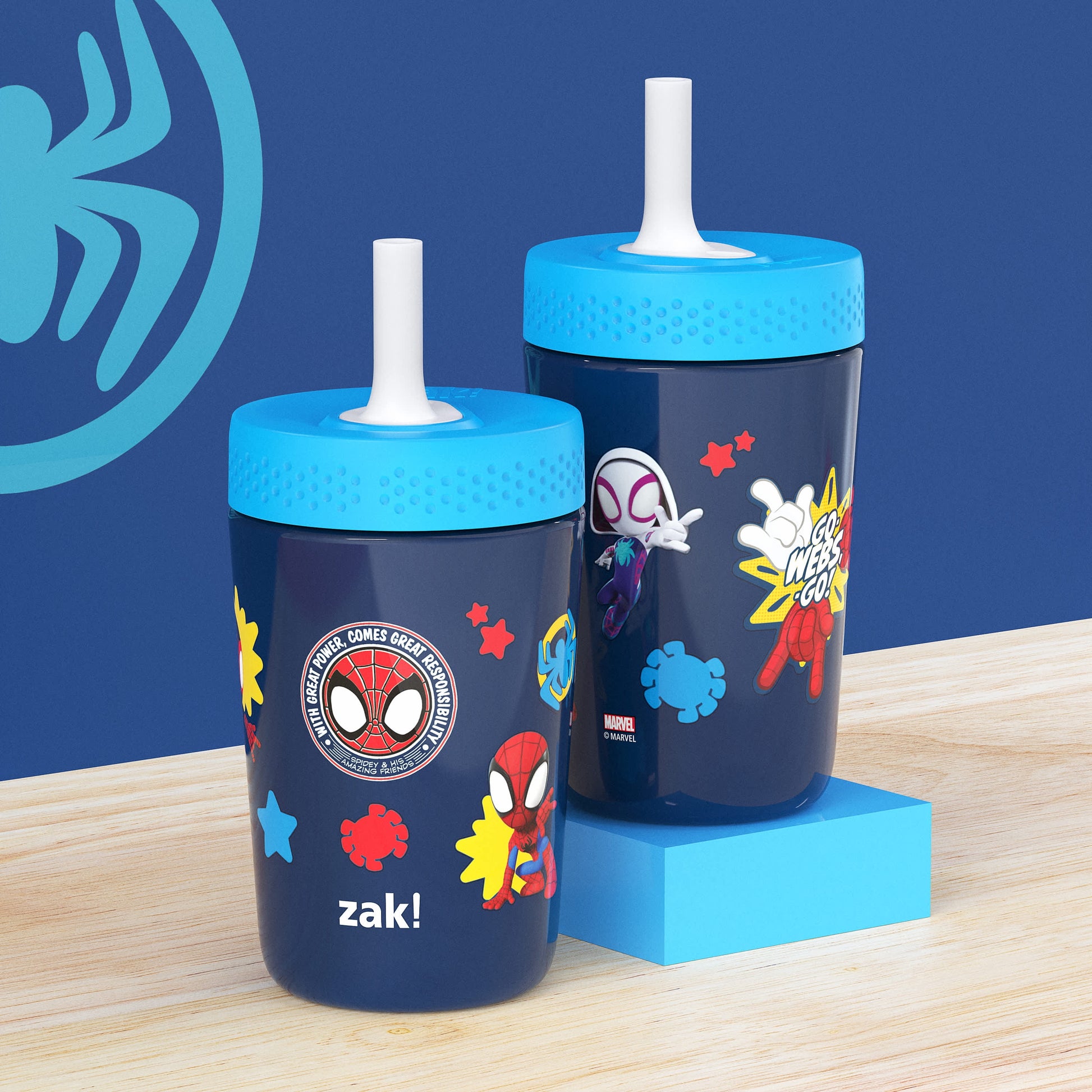 VERI CUTE 12Oz Spidey & Friends Kids Straw Tumbler, Stainless Steel Vacuum Insulated Kincaid Tumbler with Silicone Straw Utilizing Leak-Proof Valve, Travel Straw Tumbler