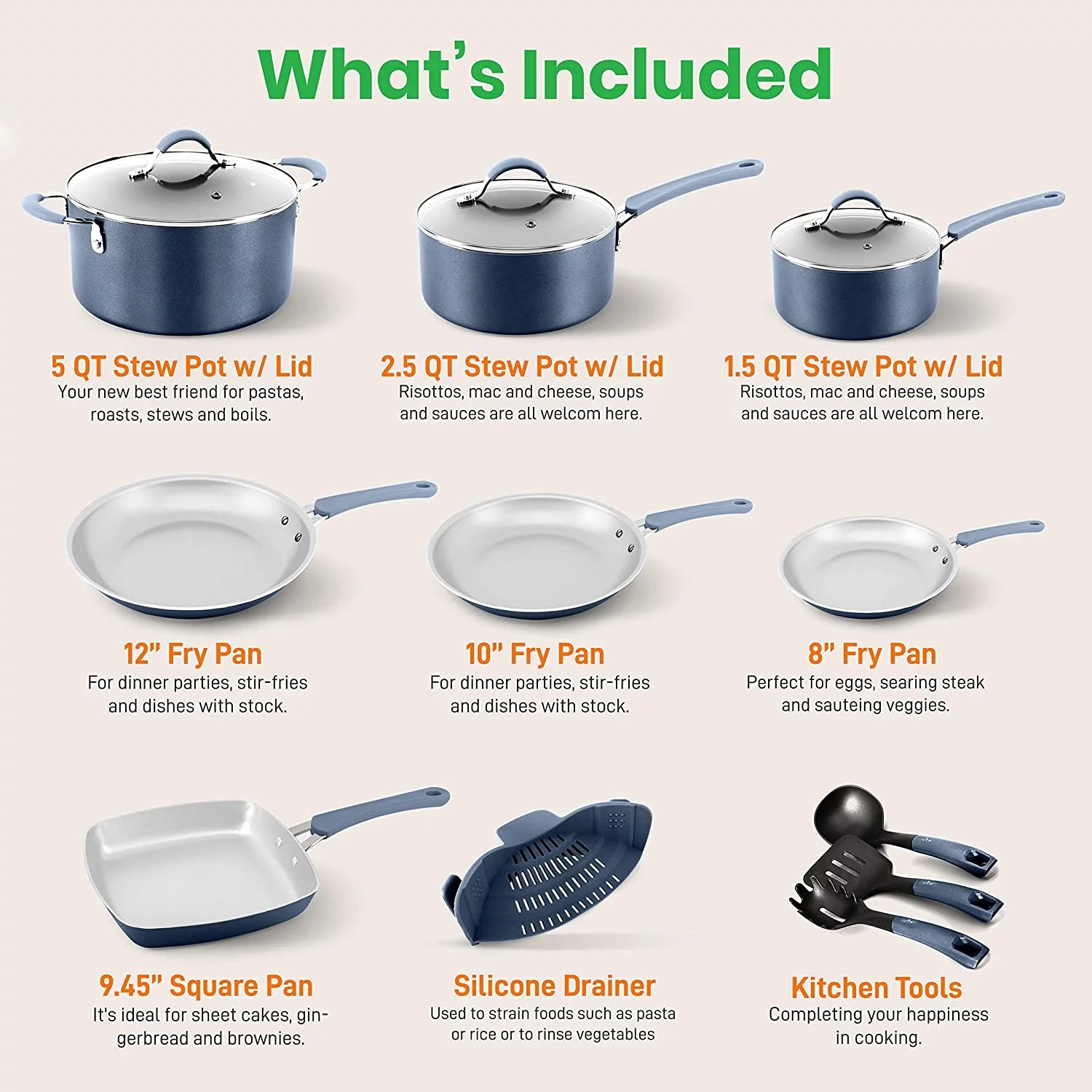 VERI HOT Kitchenware Pots & Pans Set – High-Qualified Basic Kitchen Cookware Set, Non-Stick (20-Piece Set)
