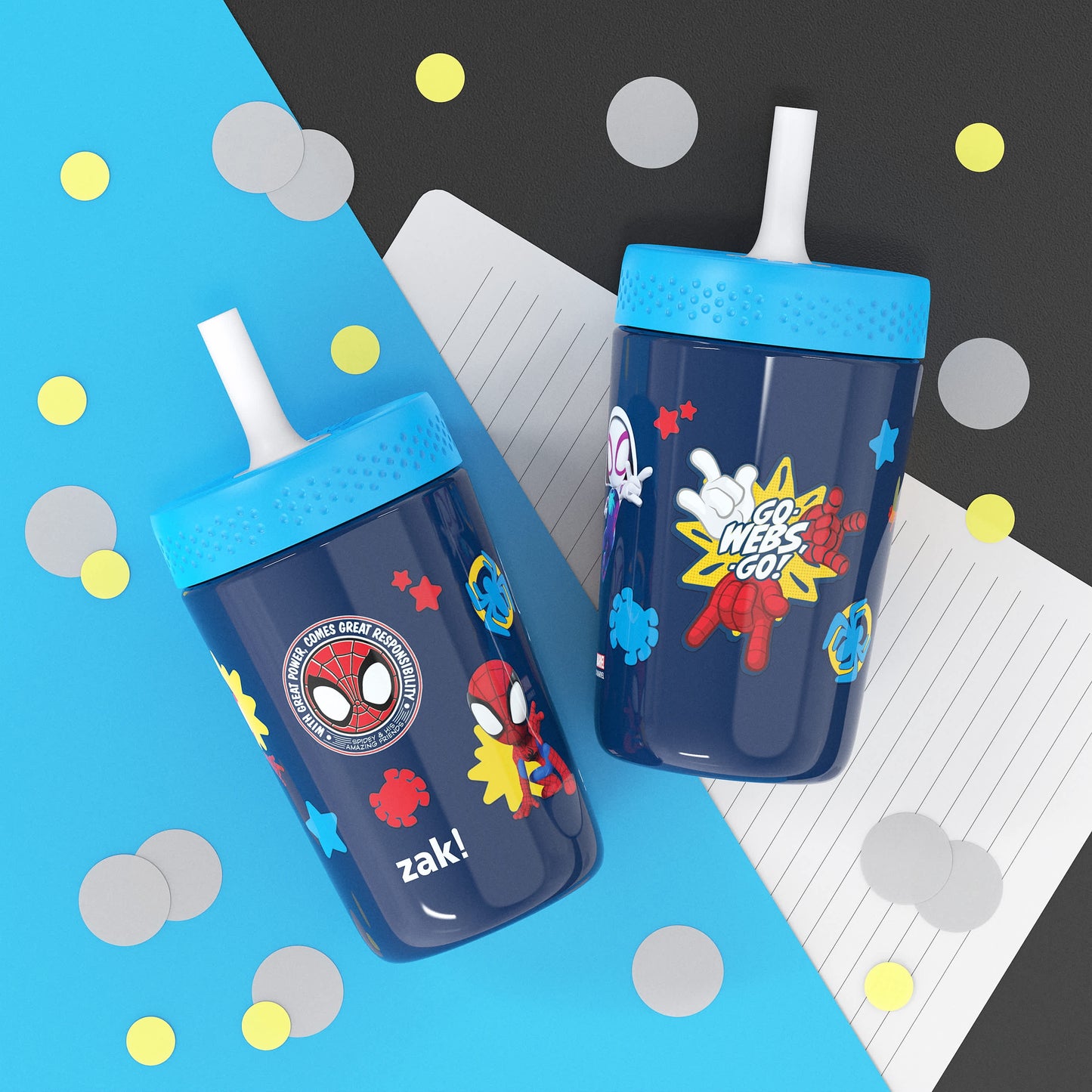 VERI CUTE 12Oz Spidey & Friends Kids Straw Tumbler, Stainless Steel Vacuum Insulated Kincaid Tumbler with Silicone Straw Utilizing Leak-Proof Valve, Travel Straw Tumbler