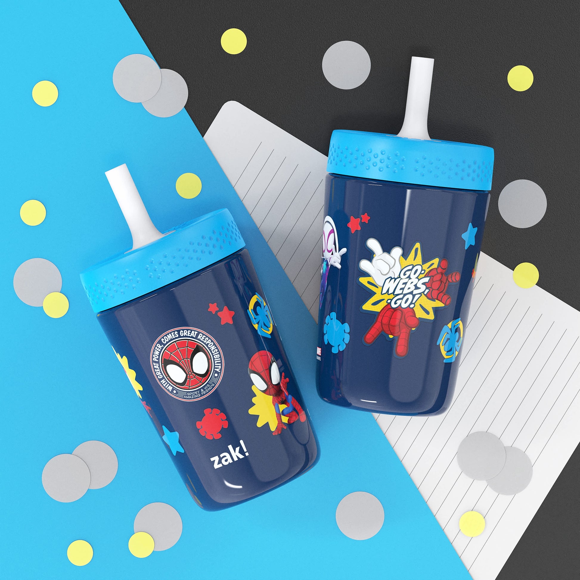 VERI CUTE 12Oz Spidey & Friends Kids Straw Tumbler, Stainless Steel Vacuum Insulated Kincaid Tumbler with Silicone Straw Utilizing Leak-Proof Valve, Travel Straw Tumbler