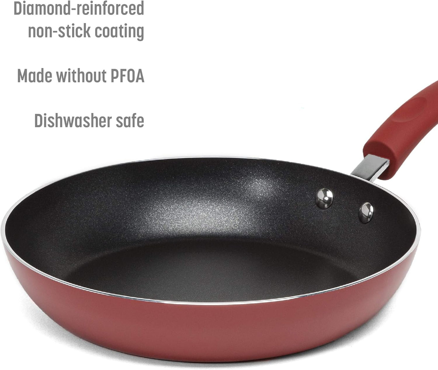 VERIS NICE Premium Nonstick Pots and Pans Set, Diamond Reinforced Non-Stick Coating, Made without PFOA, Dishwasher Safe, 12-Piece, Red