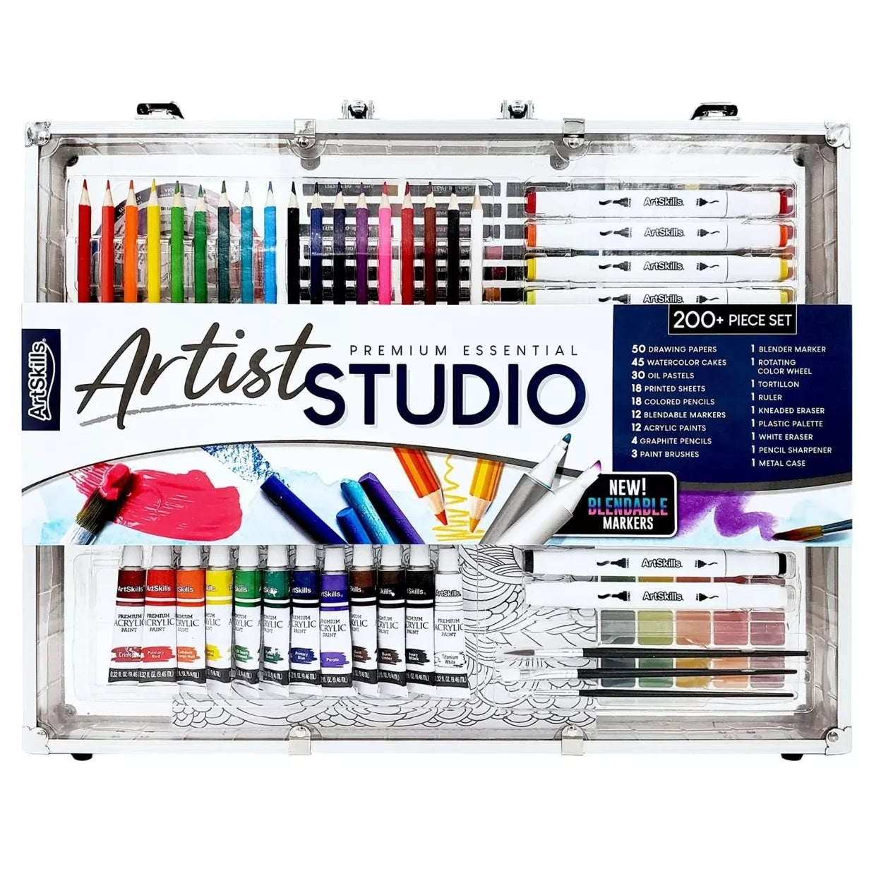 VERI ARTSIEssentialPortable Premium  Supply Kit for Beginner, 200 Pieces Drawing Set for Kids & Teens