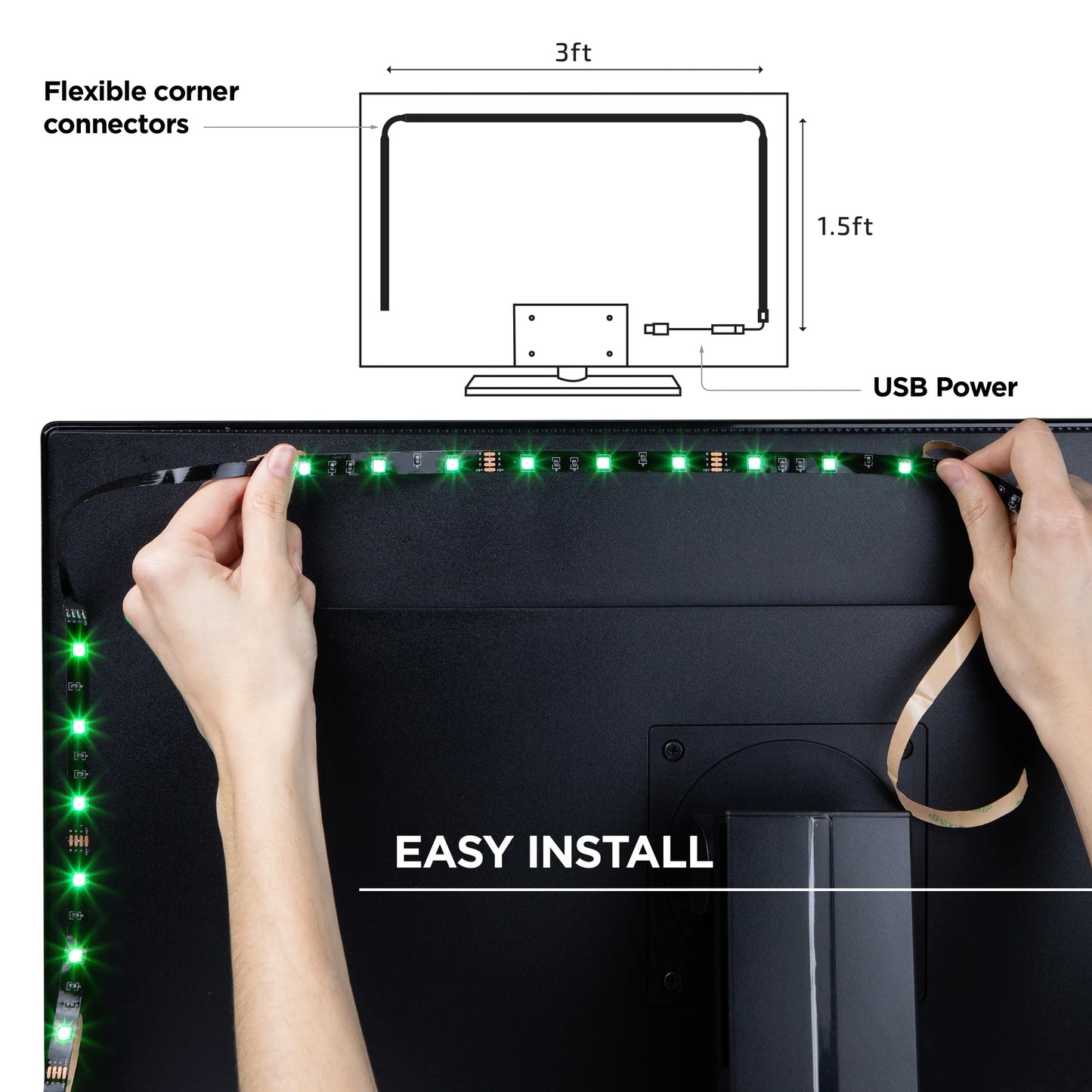 VERI COOLSound Reactive TV Backlight RGB Lighting Dimmable Remote Control Corded Electric