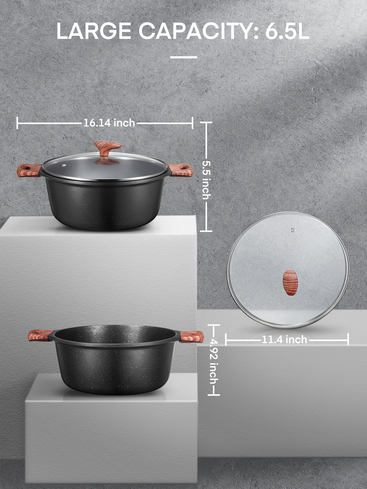 VERI HOT Nonstick Stock Pot with Glass Lid, 6 Quart Cooking Pot Non Stick Soup Pot, Induction Pasta Pot, All Stove Compatible