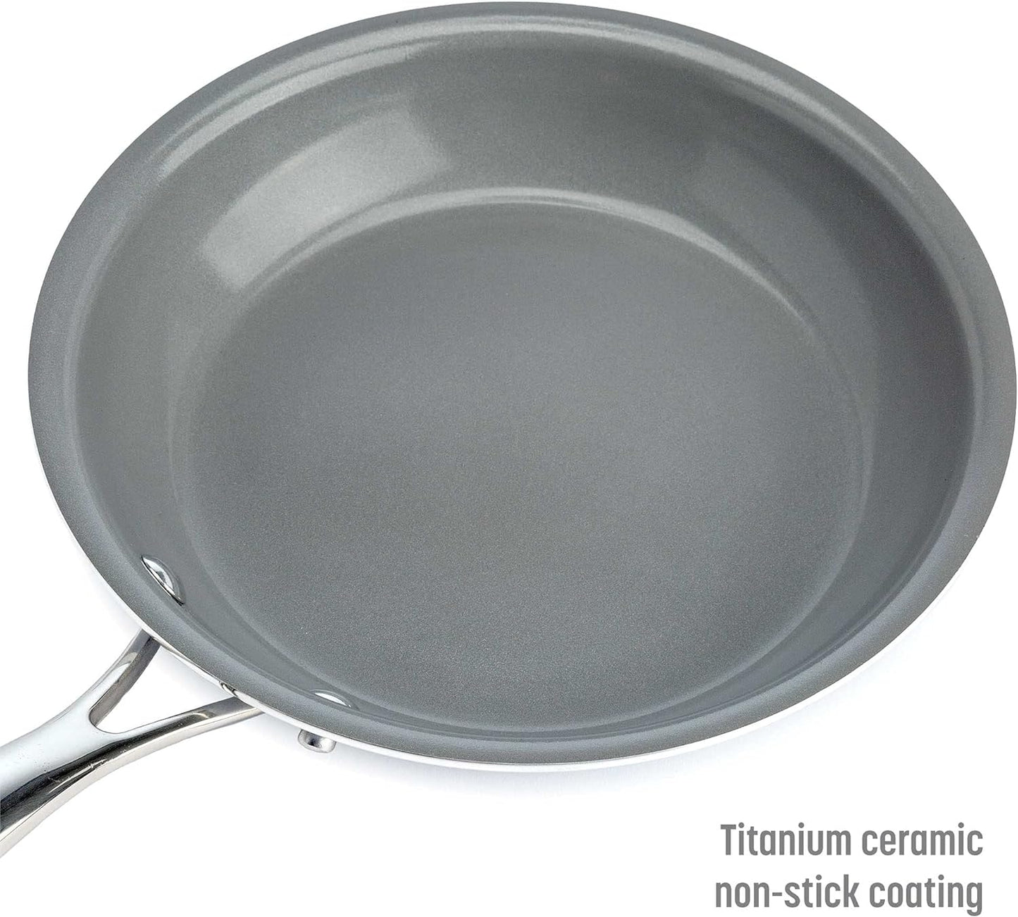 VERIS NICECeramic Nonstick Pots and Pans Set, Titanium-Reinforced Premium Nonstick Coating, Dishwasher Safe Pots and Pans, Tempered Glass Steam Vented Lids, Stainless Steel Handles, 12-Piece, Mulitcolor