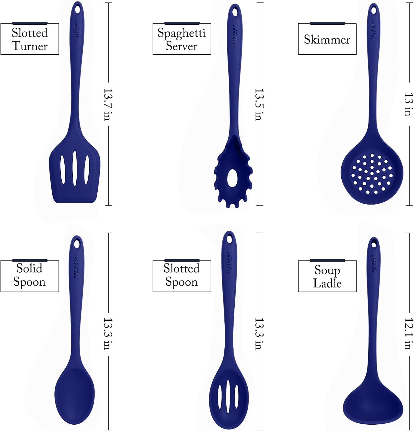 VERIS TASTY Blue Silicone Kitchen Utensils Set of 6, Non-Stick Heat-Resistant Silicone Kitchen Utensils Set with Steel Inner Core