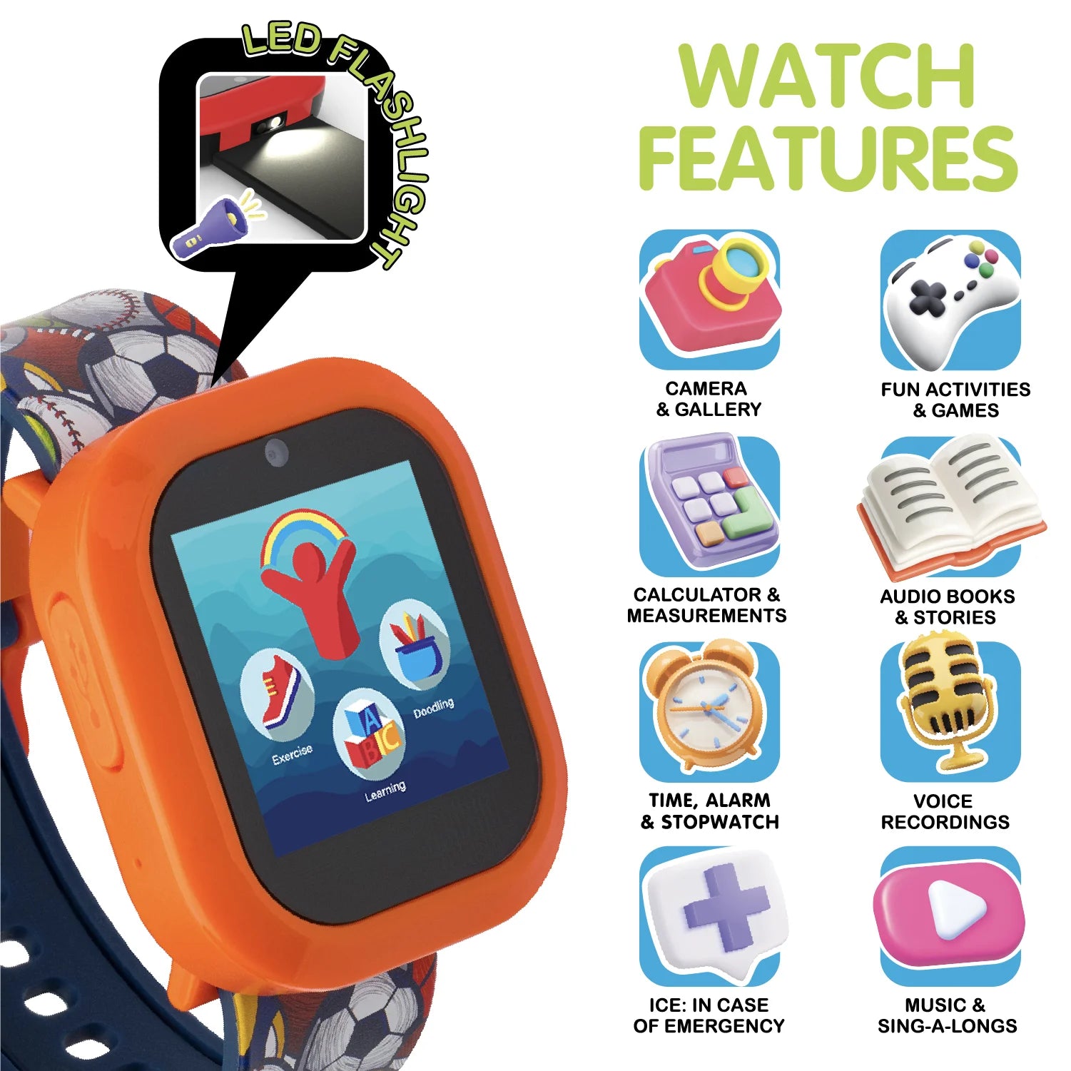 VERI SMART Itech Jr Kids Boys Soccer Ball Smartwatch and LED Bluetooth Speaker