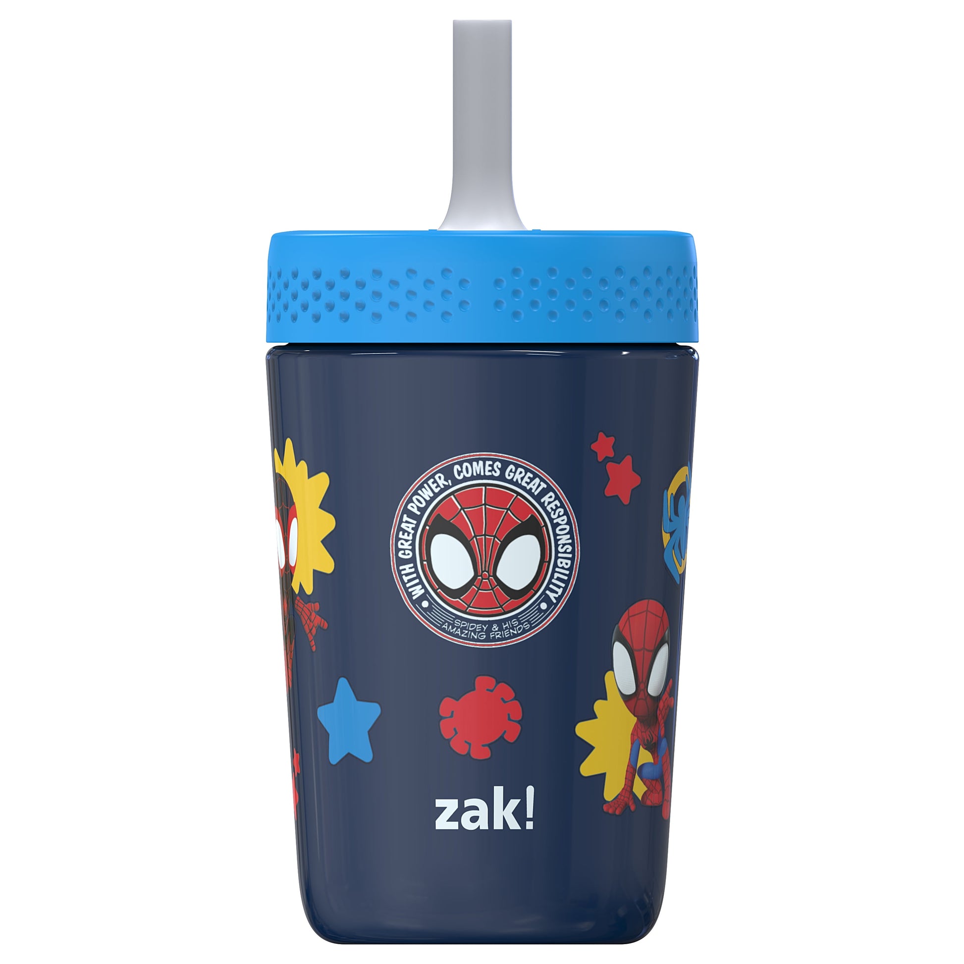 VERI CUTE 12Oz Spidey & Friends Kids Straw Tumbler, Stainless Steel Vacuum Insulated Kincaid Tumbler with Silicone Straw Utilizing Leak-Proof Valve, Travel Straw Tumbler