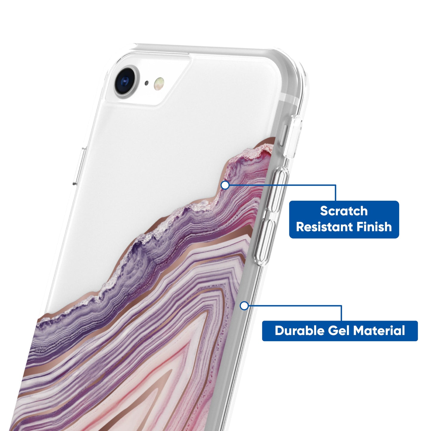 VERY NICE Phone Case for Iphone SE 2022, Iphone SE 2020, Iphone 8, Iphone 7, Iphone 6S, Iphone 6 - Clear Blush Agate