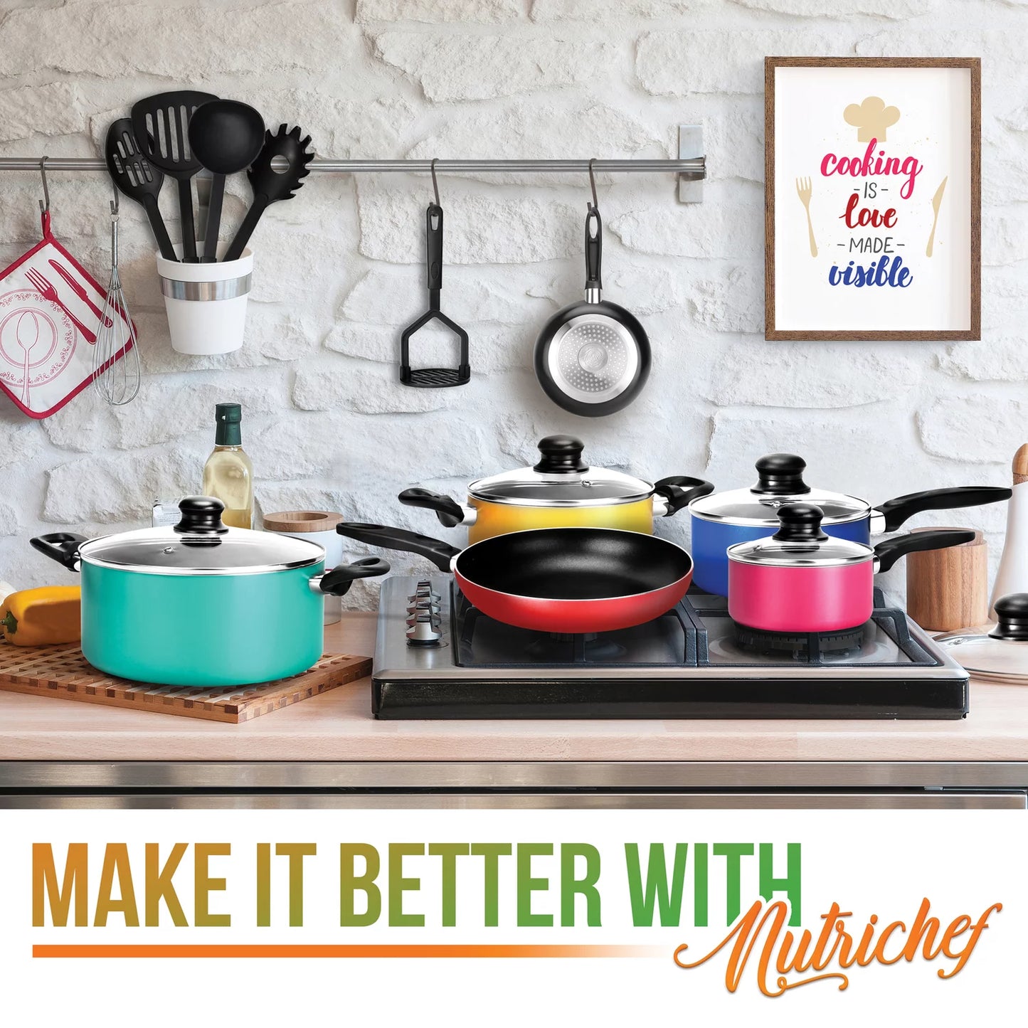 VERI HOT 15 Piece Kitchenware Pots & Pans Non-Stick Cookware Set