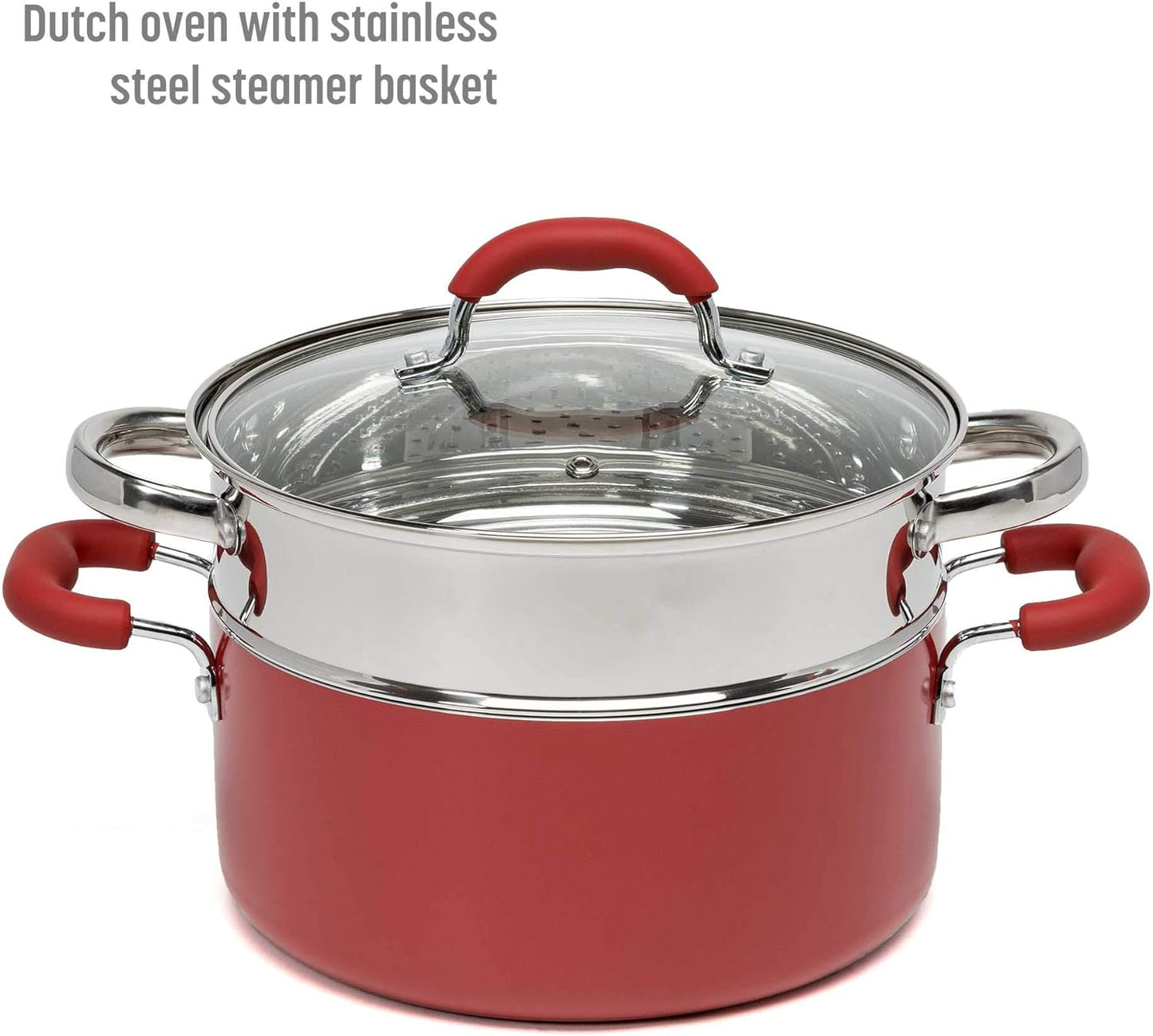 VERIS NICE Premium Nonstick Pots and Pans Set, Diamond Reinforced Non-Stick Coating, Made without PFOA, Dishwasher Safe, 12-Piece, Red
