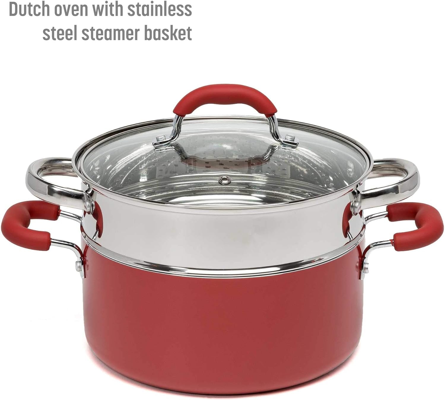 VERIS NICE Premium Nonstick Pots and Pans Set, Diamond Reinforced Non-Stick Coating, Made without PFOA, Dishwasher Safe, 12-Piece, Red