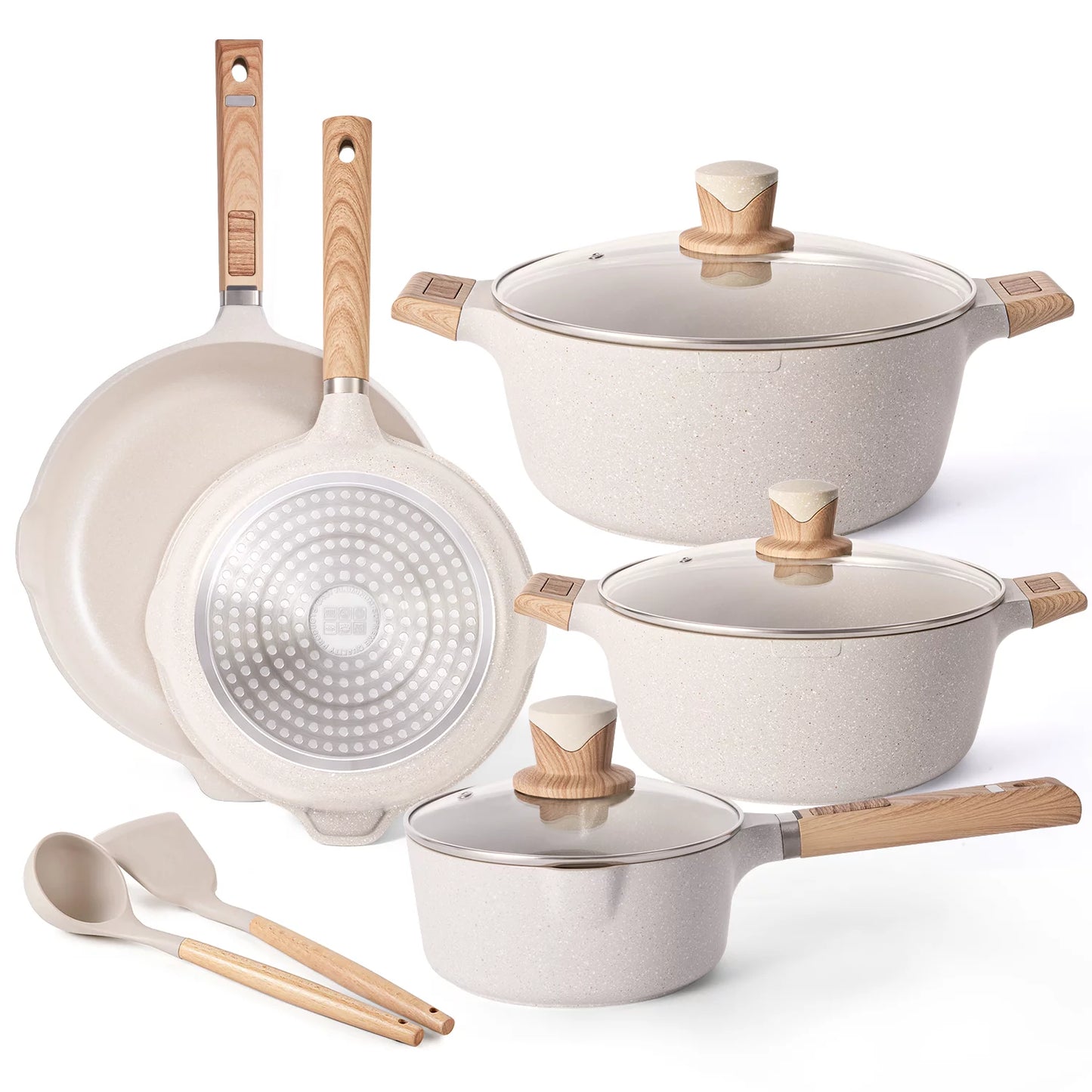 VERI HOT 10 Pieces Pots and Pans Nonstick Cookware Sets Granite Frying Pan Induction Cookware Pot